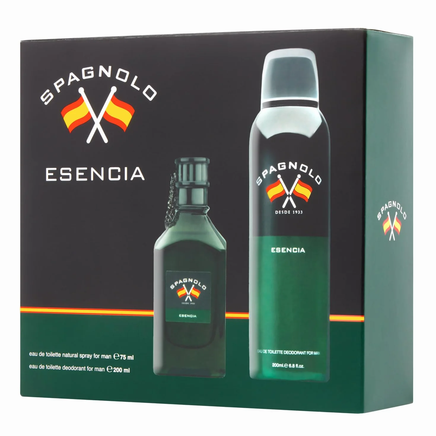 SPAGNOLO Esencia Colonia 75 ml + Desodorante 200 ml Estuche Regalo Hombre Eau de Toilette Fougère Amaderado
