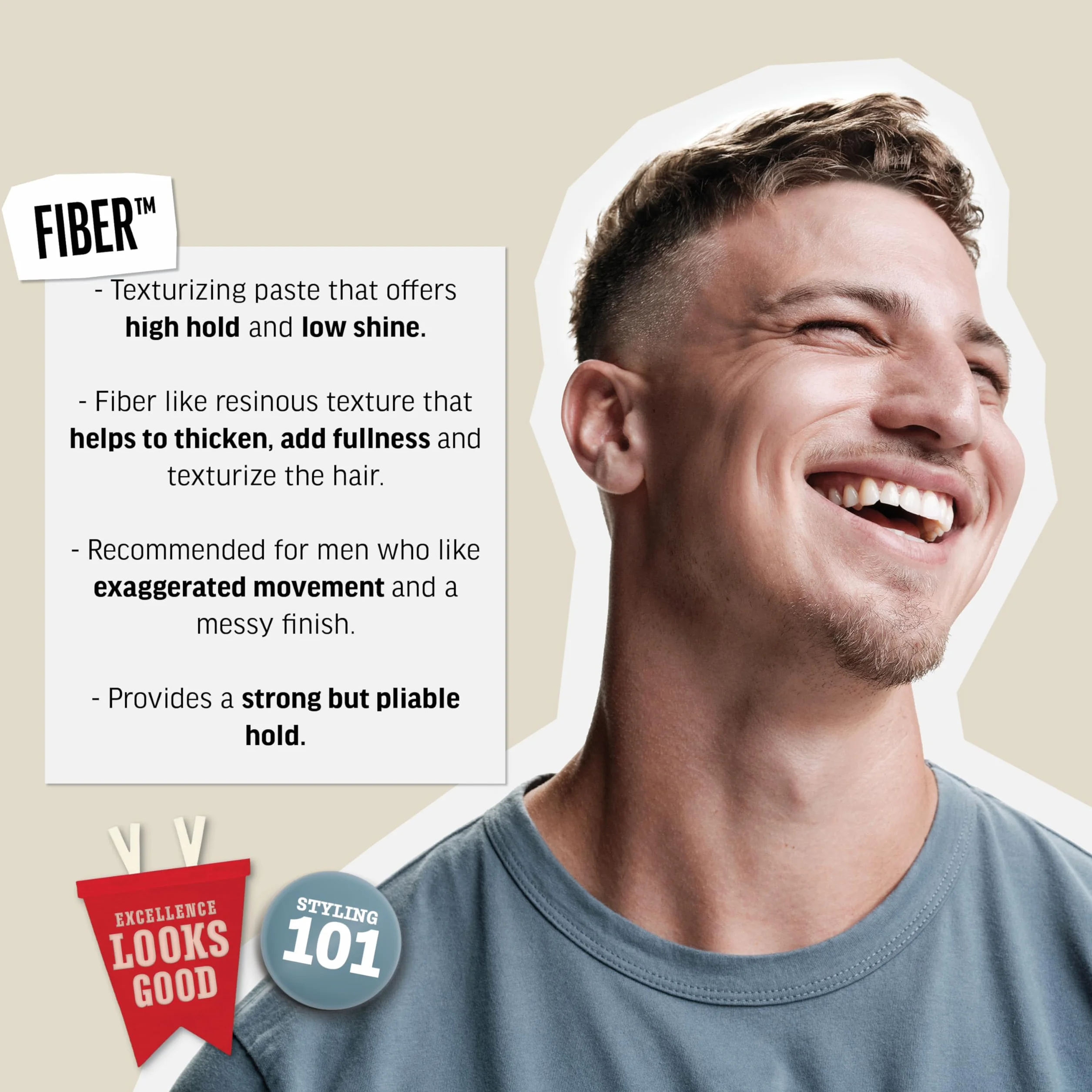 American Crew Fiber Cera para el Pelo Hombre Fijación Fuerte Flexible Moldea Brillo Pelo Corto