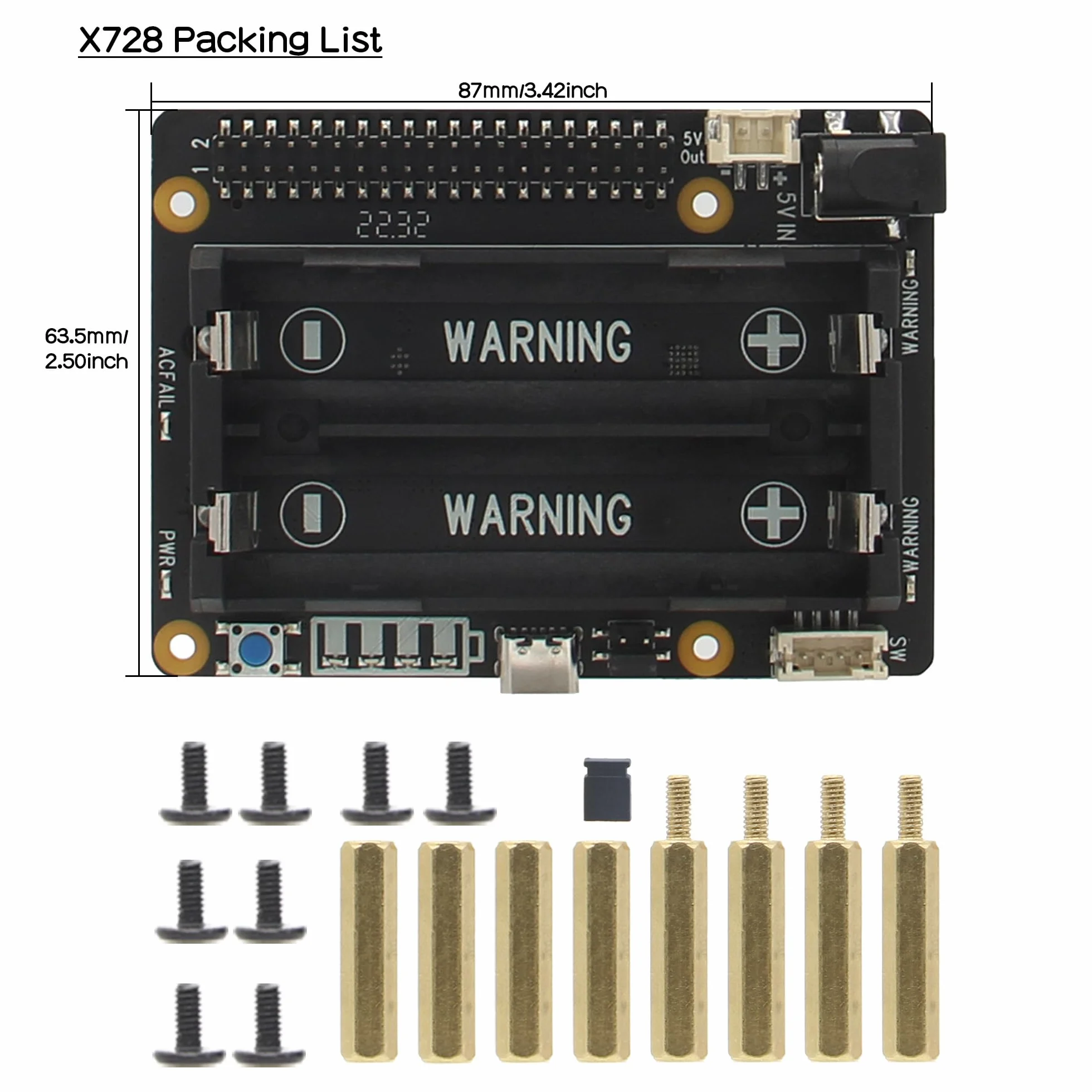 Geekworm X728 V2.5 18650 UPS for Raspberry Pi 4 8GB 4GB 2GB 3B+ 3B 2B