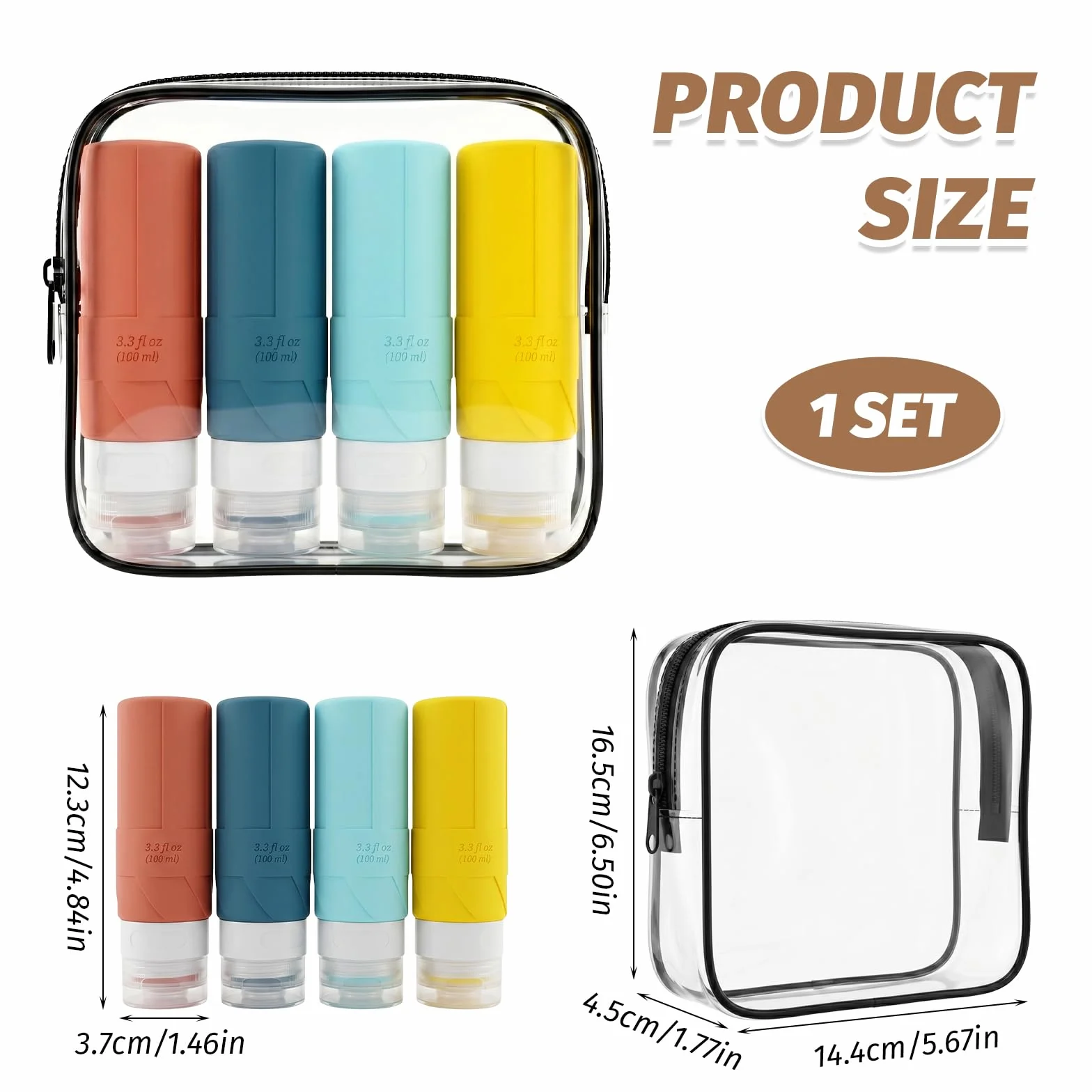 Botellas de Viaje Silicona 100ML, Botes Rellenables a Prueba de Fugas para Champú, Loción y Gel de Ducha