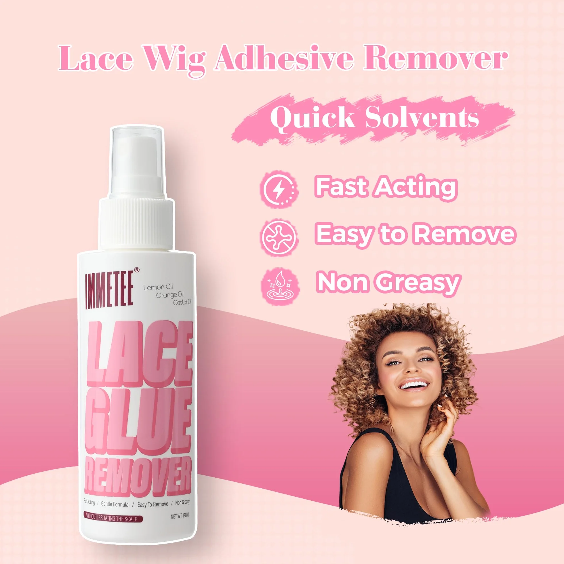 Immetee Peluca Removedor de Pegamento para Encaje Frontal 120ml Spray Eliminación Rápida
