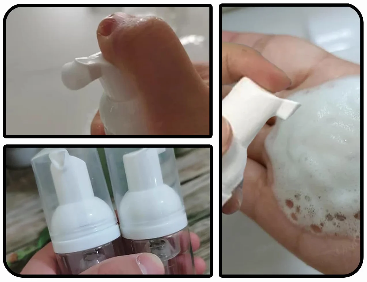 KAPSING Paquete de 4 botellas vacías transparentes de tamaño de viaje, dispensador sin aire de plástico vacío, botella con bomba de espuma de 50 ml * 2 y botella dispensadora de viaje de 30 ml * 2