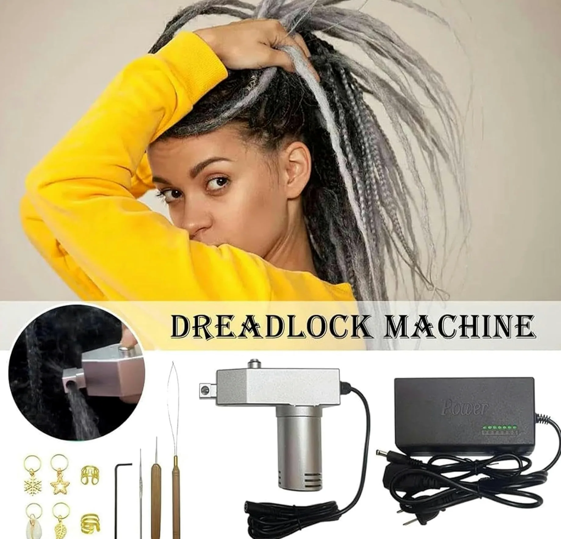 Máquina para Hacer rastas, Trenzas de Crochet, Herramienta Manual de Acero Inoxidable, Accesorios para rastas DIY + Ganchos de Crochet de 6 mm/8 mm/10 mm, 1 Pieza