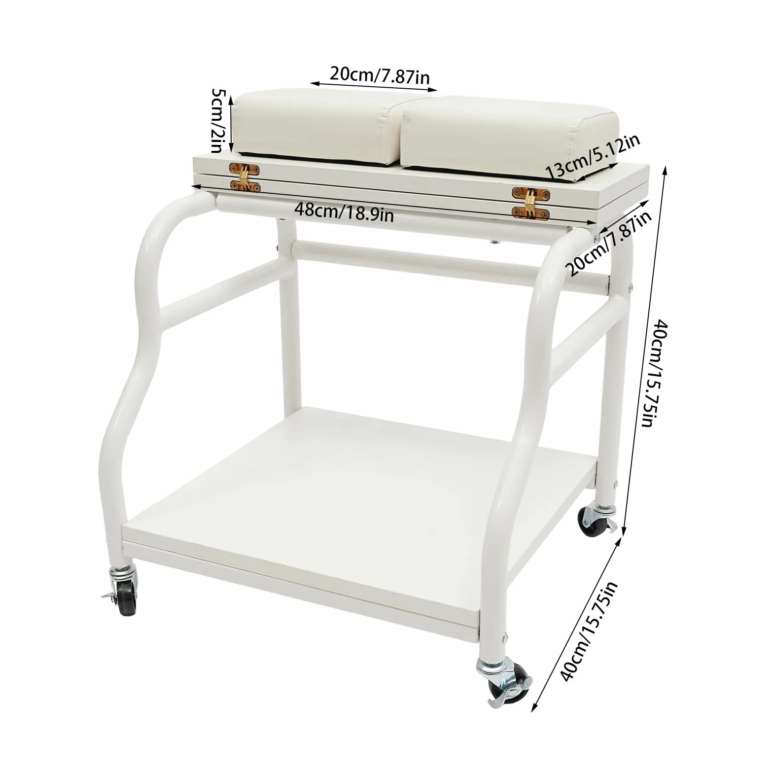 Carrito de spa y pedicura con ruedas y freno, baño de pies plegable, color blanco