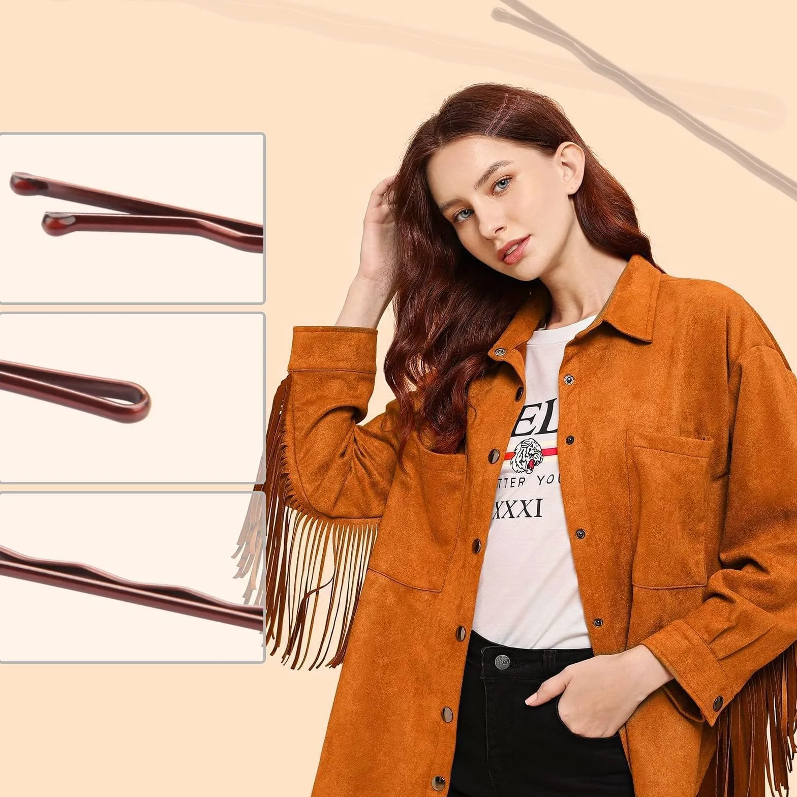Mbsomnus 50 Piezas Horquillas Pelo Mujer Marrón Bobby Pins 7cm