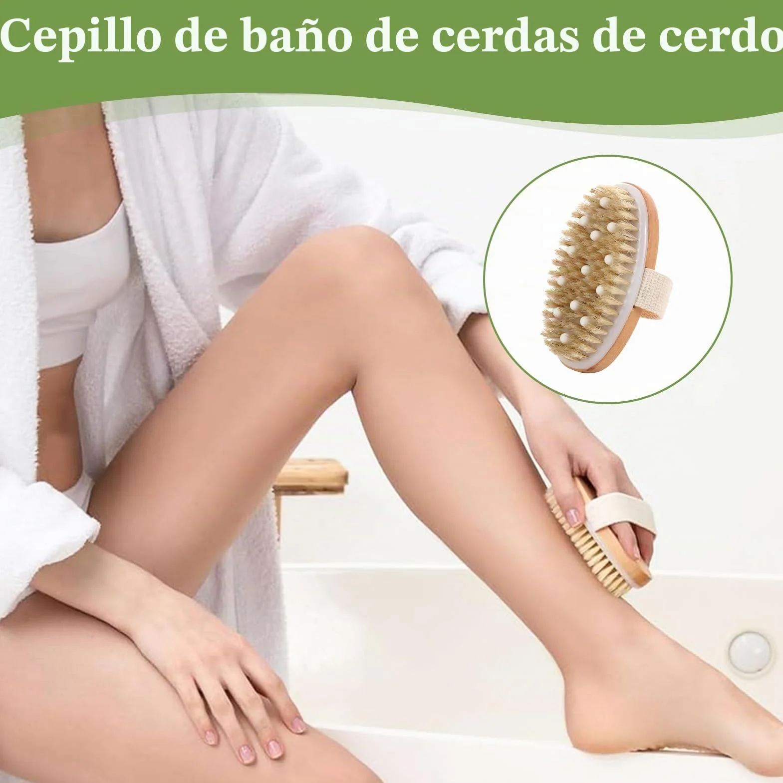 Cepillo seco corporal exfoliante cerdas de jabalí para drenaje linfático y reducción de celulitis