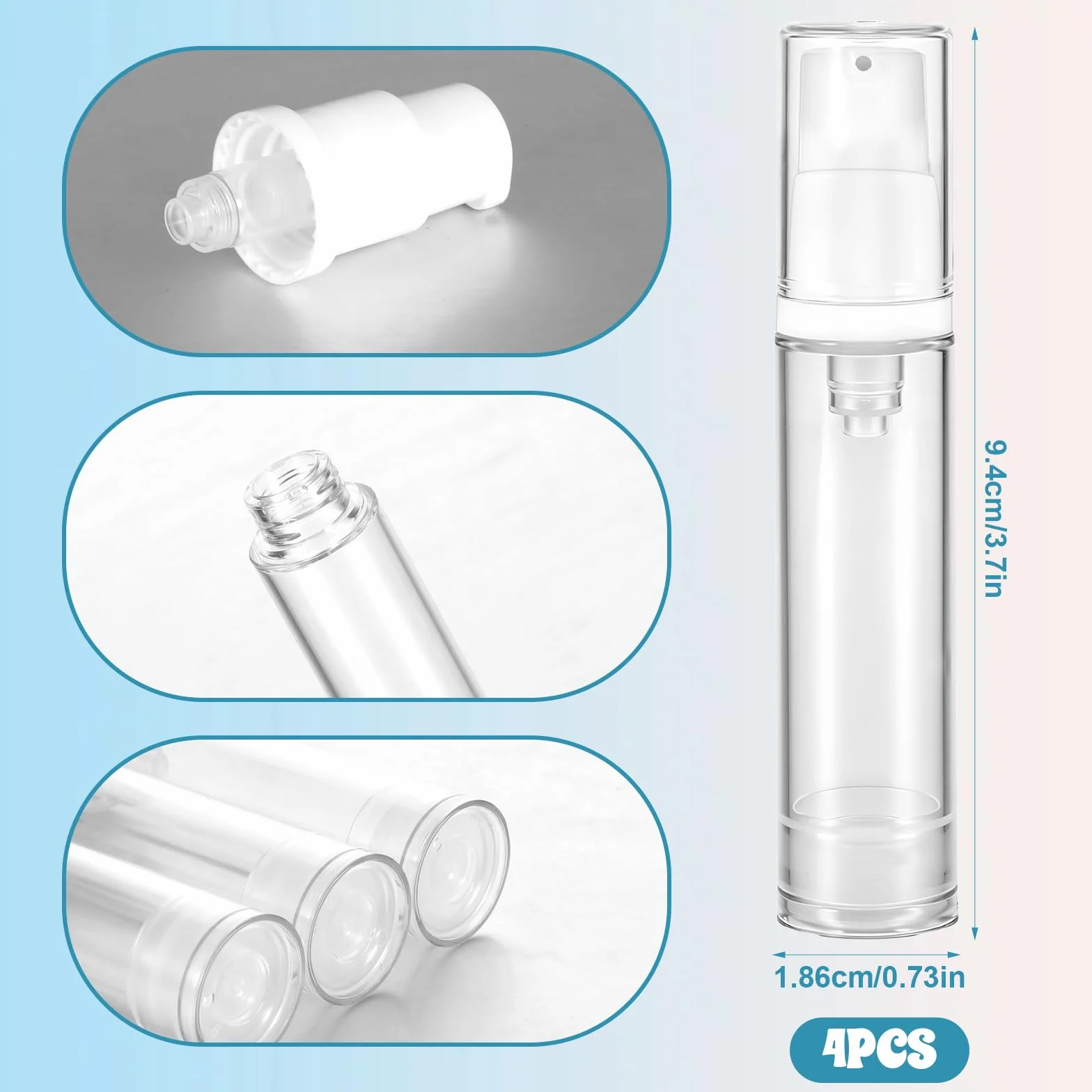 4 dispensadores vacíos sin aire, botella pequeña, dispensador portátil de 10 ml, recipiente cosmético al vacío, botellas de viaje para rellenar