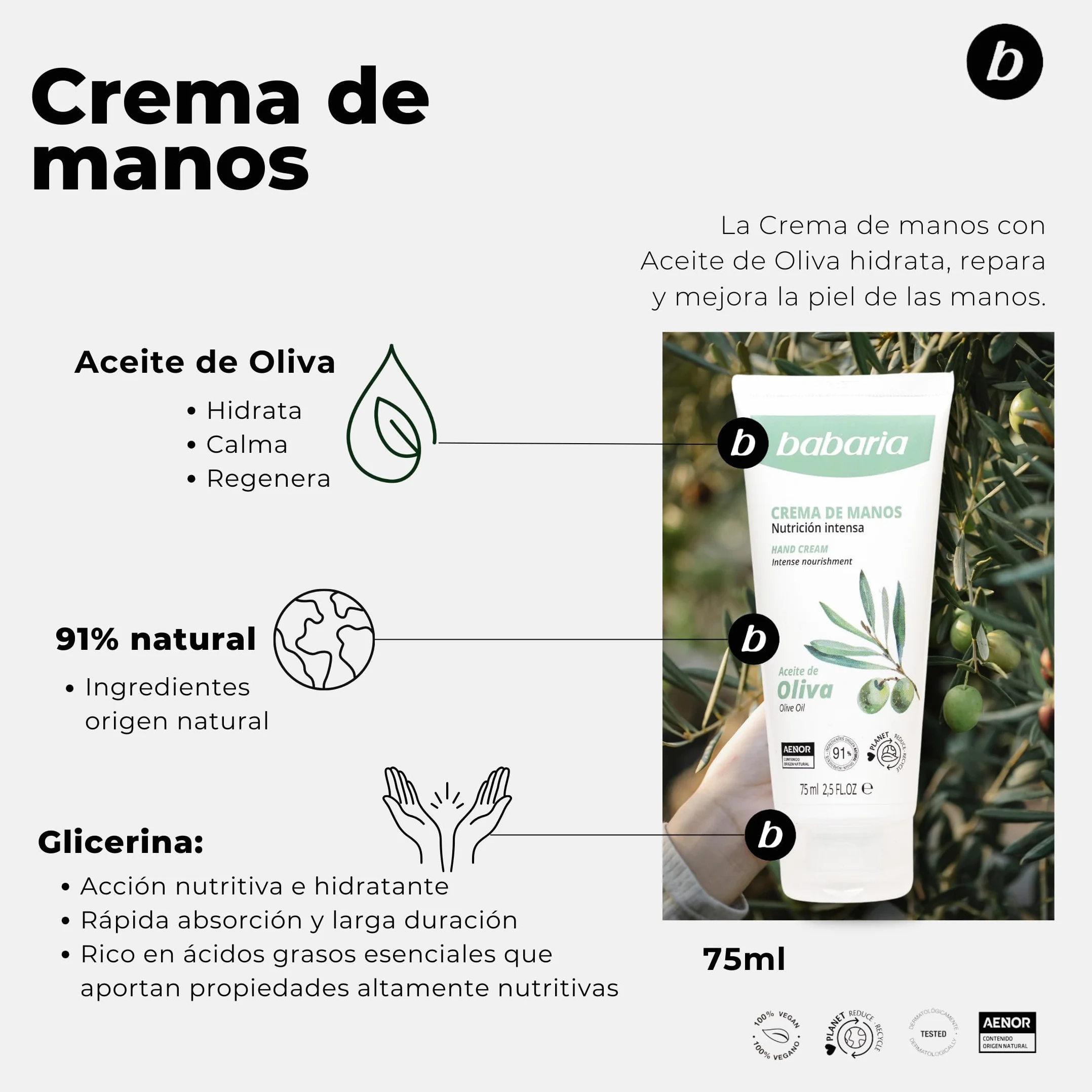 Babaria Crema Manos Reparadora Aceite de Oliva Agrietadas Secas Sabañones Working Hands