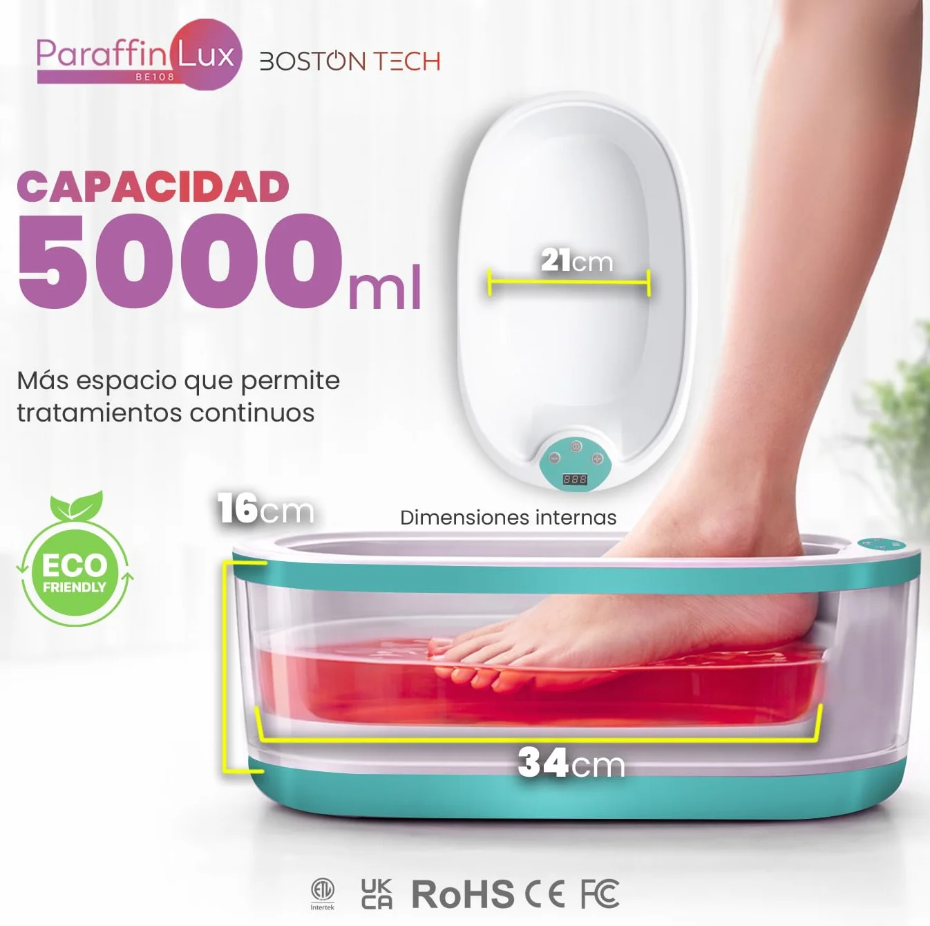 Baño de Parafina para Manos y Pies Boston Tech 5L + 2 Bloques de Cera 900g Accesorios Premium