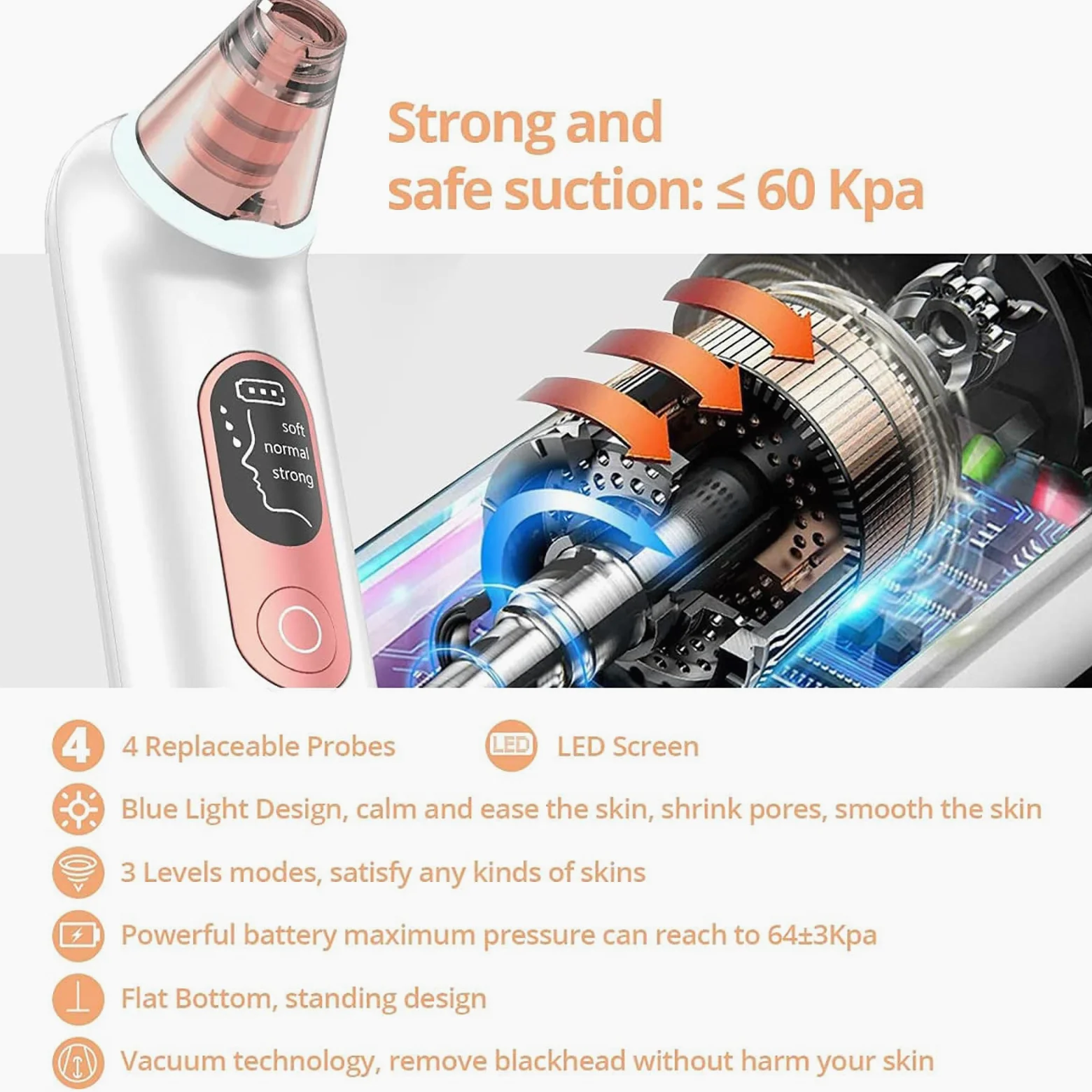 Aspirador de poros para eliminar puntos negros, herramienta extractora de puntos blancos, limpiador eléctrico de poros facial, limpiador de poros facial, herramienta de succión de puntos negros,