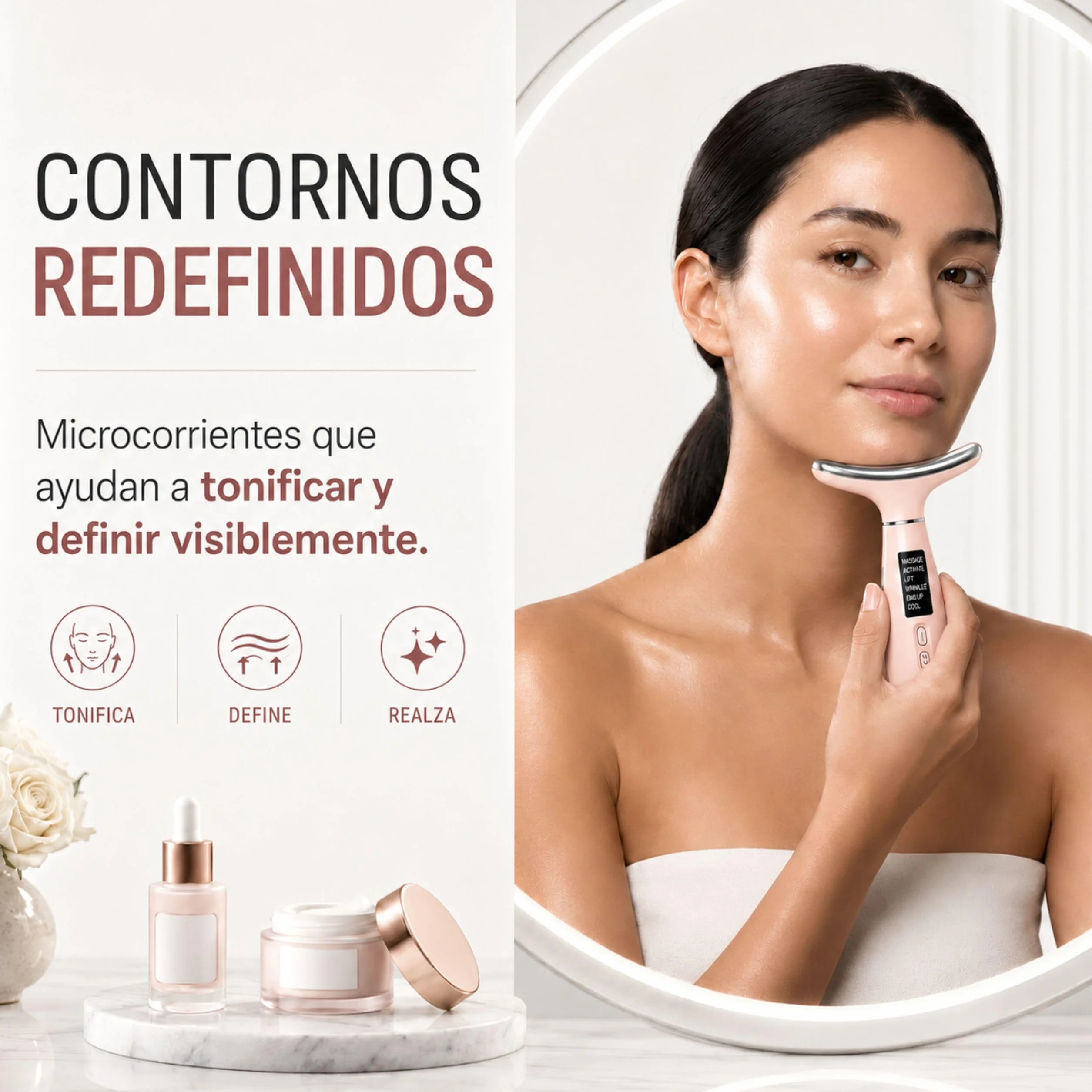 Masajeador Facial Antiarrugas Escultor Facial Lifting Eléctrico Fototerapia LED Quita Arrugas Cara Cuello Rosa