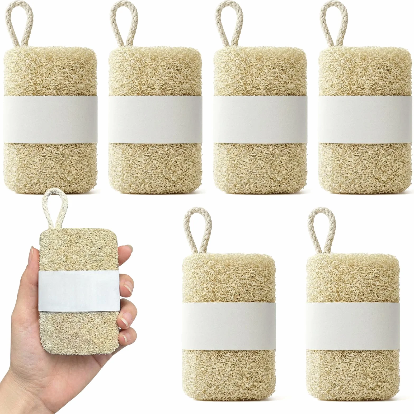 Esponjas de Luffa Orgánicas Naturales, Compostables para Cocina y Limpieza, 6 Piezas
