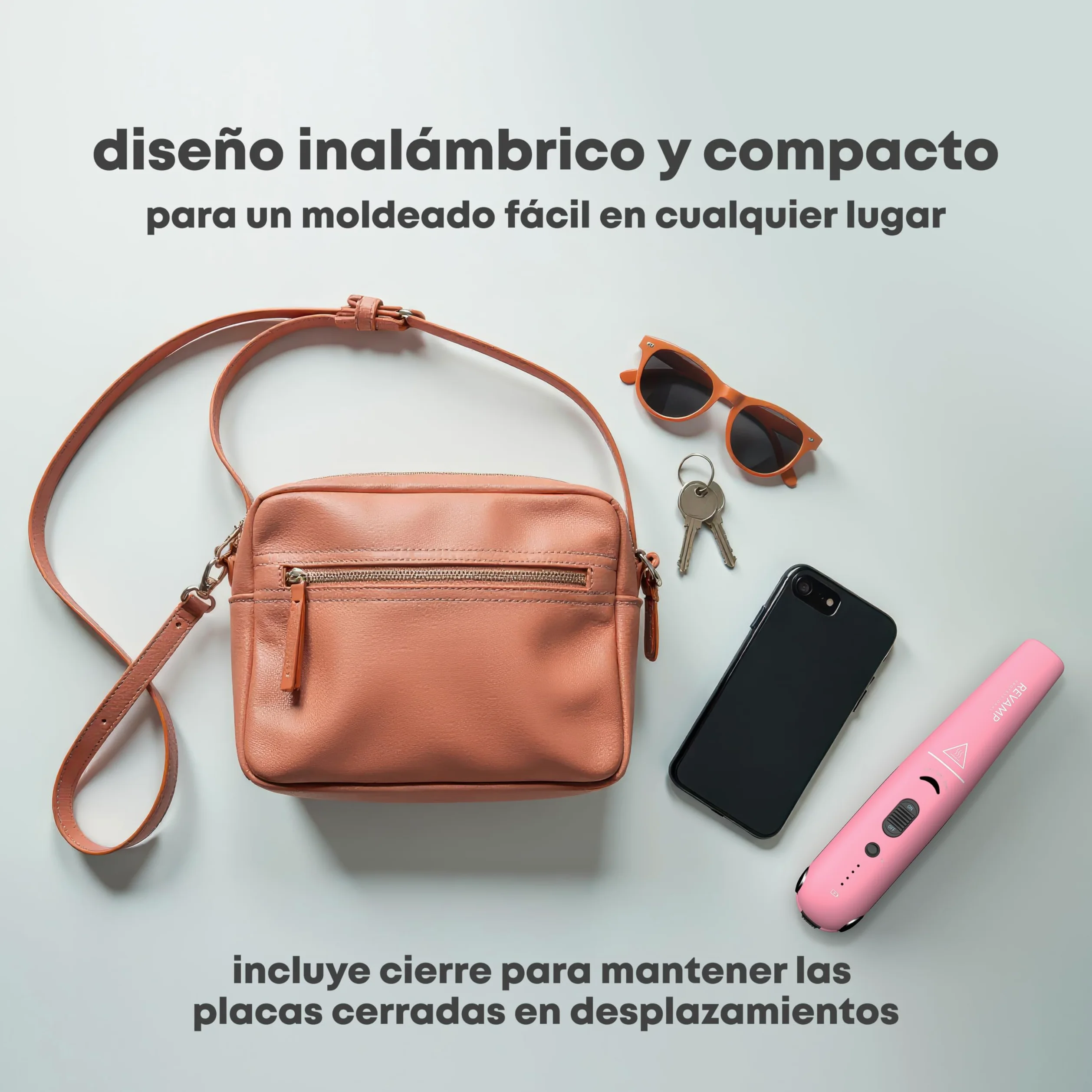 REVAMP Plancha de Pelo Inalámbrica Compacta Liberate de Cerámica - Plancha de Pelo Recargable, Plancha Portátil para Alisar, Rizar y Ondular - Rosa