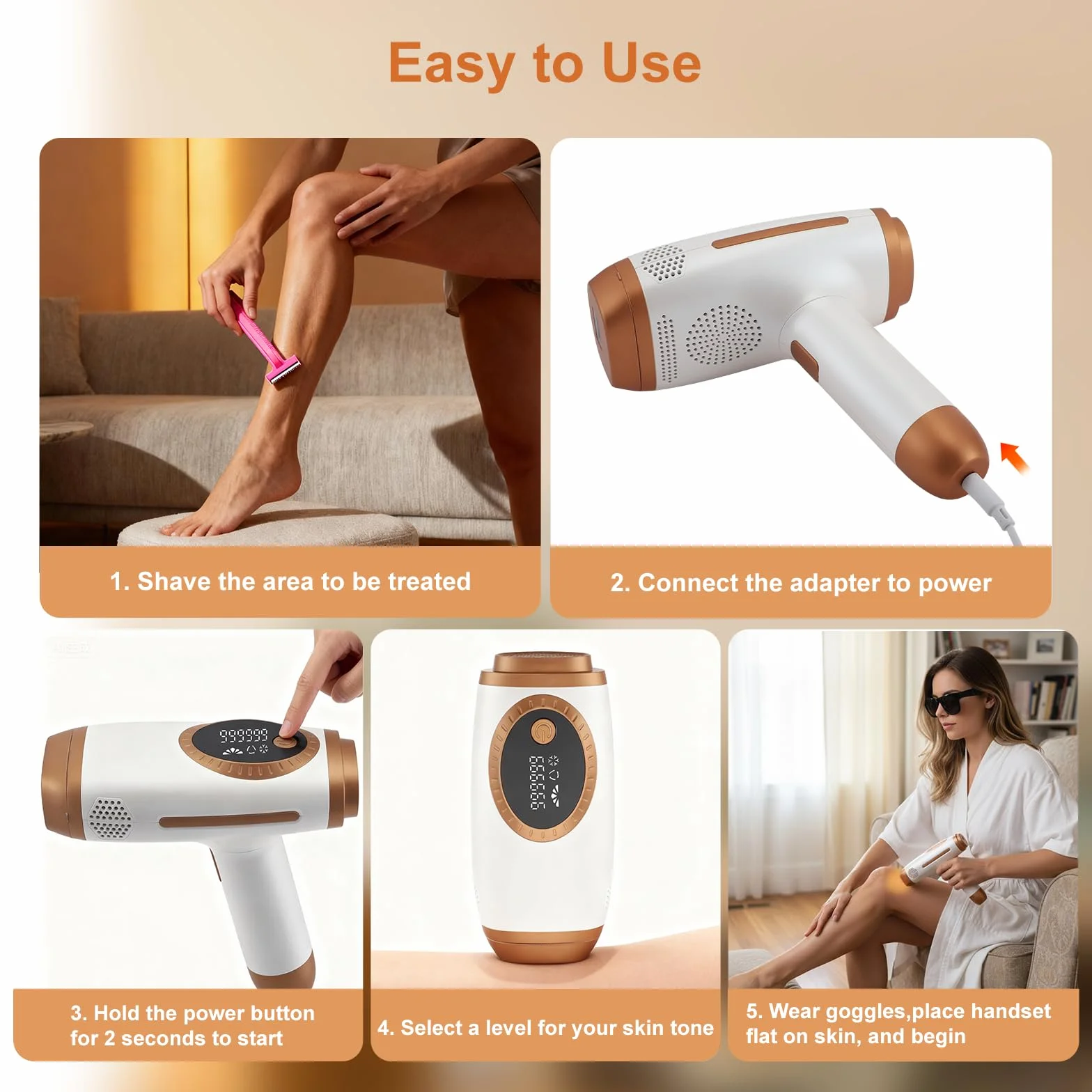 Depiladora Laser 990.000 Destellos 5 Niveles Energía 2 Modos Automático Manual Rostro Cuerpo