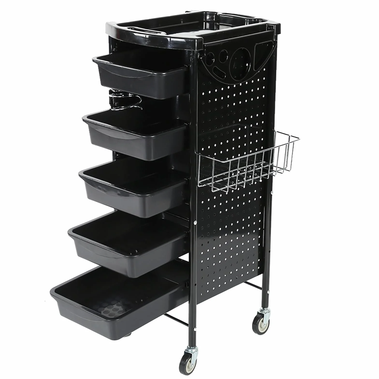 Carrito de Peluquería con Ruedas de 6 Niveles Ajustable, Almacenamiento de Tubos de Hierro Negro
