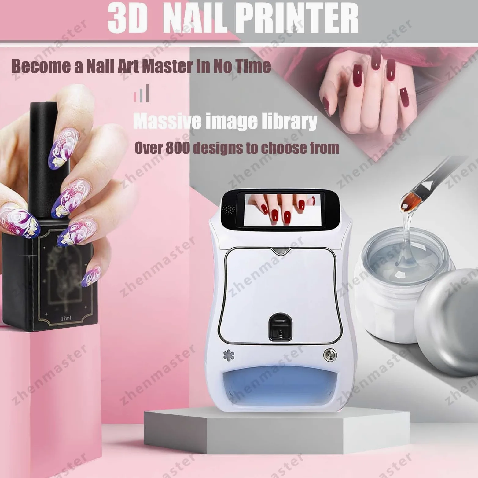 Impresora De Arte De Uñas 3D Con Pantalla 5” Y Resolución 2400DPI, Máquina Nail Art Con Lámpara U-V LED Integrada, Compatible Con App, Para Manicura En Casa Y Salón(Machine)
