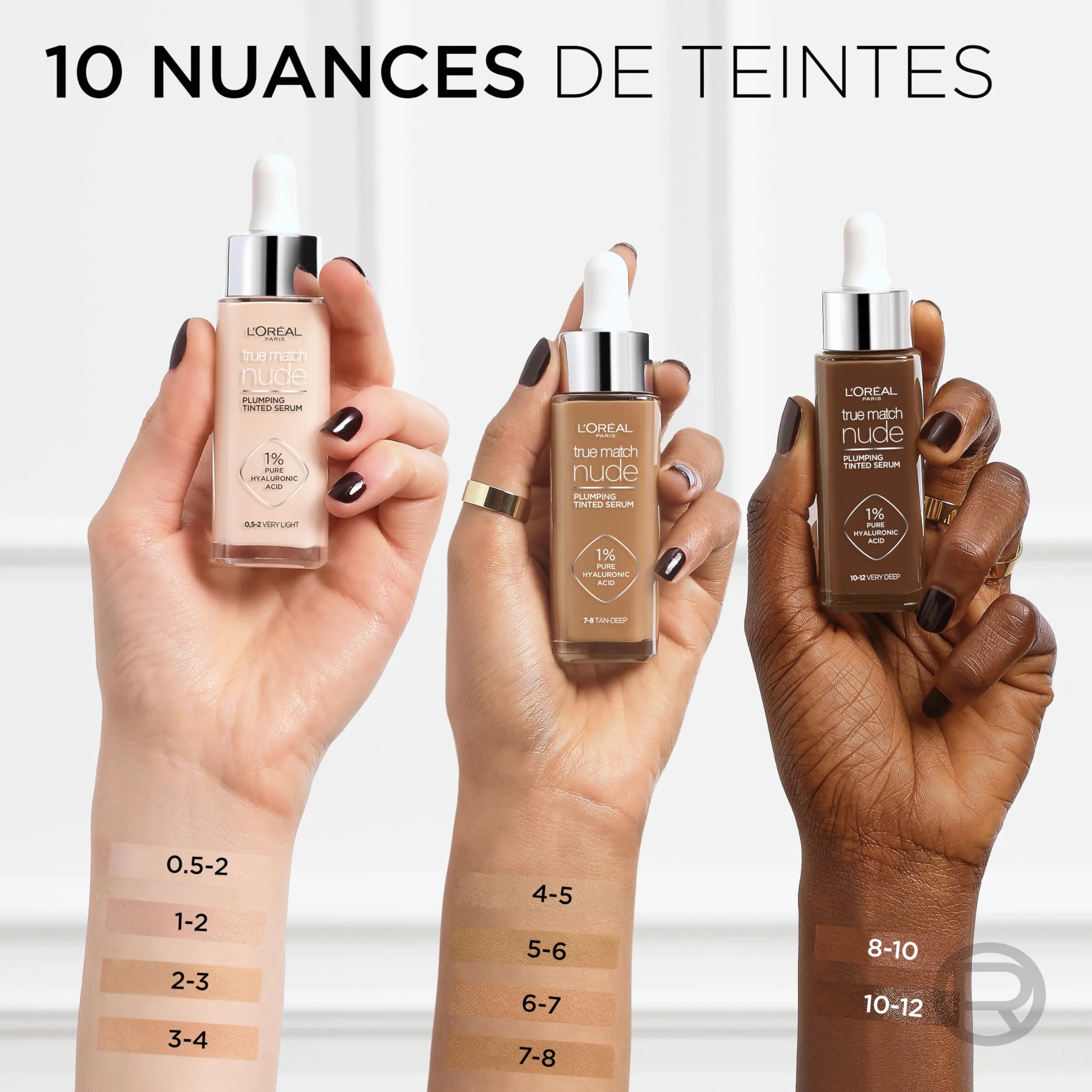 L'Oreal Paris True Match Base de suero tintado, 1% ácido hialurónico, hidratante, 30 ml, tono 6-7 bronceado