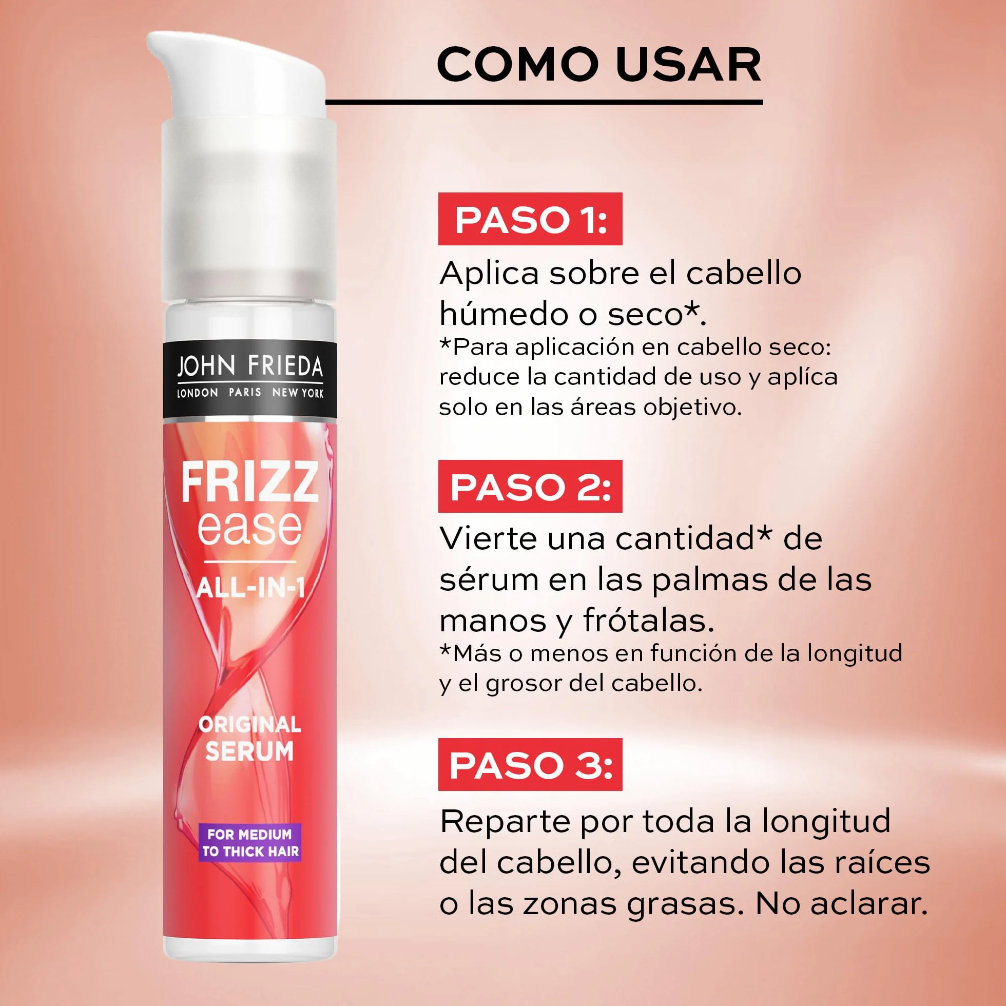 JOHN FRIEDA - Sérum Anti-Frizz 50 ml, para Cabello Encrespado, Protege contra Humedad y Calor, Hidrata y Controla el Cabello, Pelo Más Fuerte y Brillante