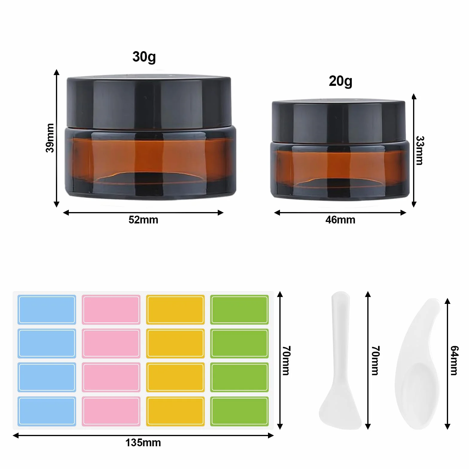 Tarros de Cristal Ámbar 10 Piezas 20 ml 30 ml con Pegatina y Cuchara para Cosméticos