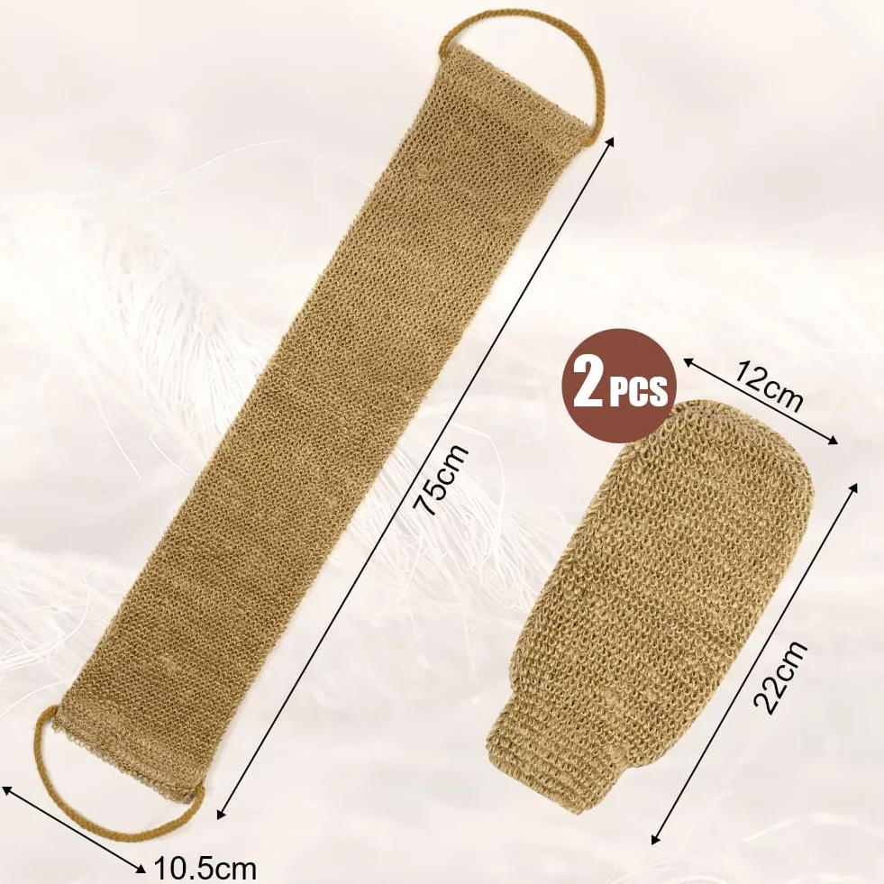 LOPHE Guantes Exfoliantes de Yute 2pcs Manopla Exfoliante 1pc Correa Espalda Ducha 3 en 1 Eliminar Piel Muerta