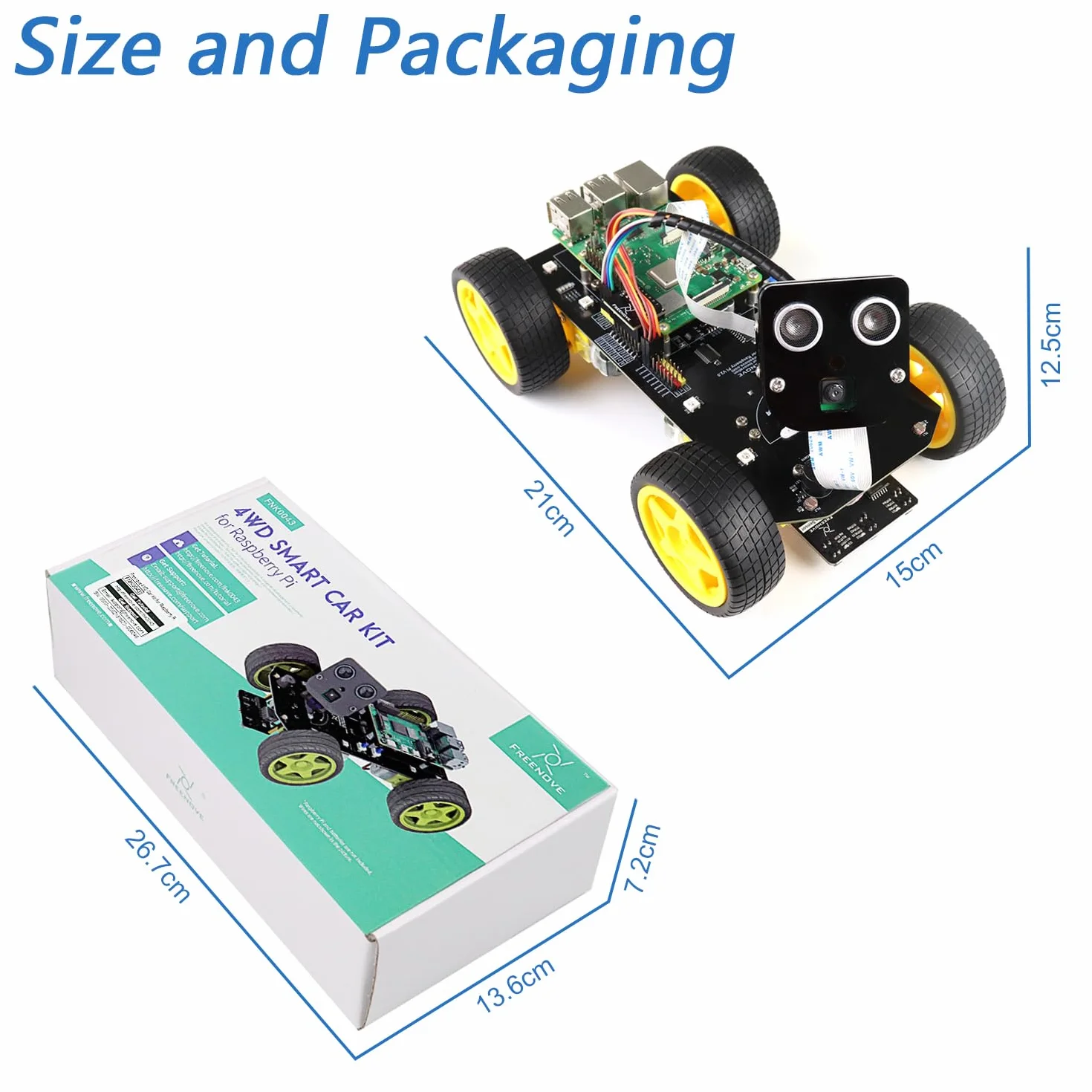 Freenove 4WD Smart Car Kit for Raspberry Pi 5 4 B 3 B+ Zero 2 W Face Tracking Obstacle Avoidance App Control Camera Servo
