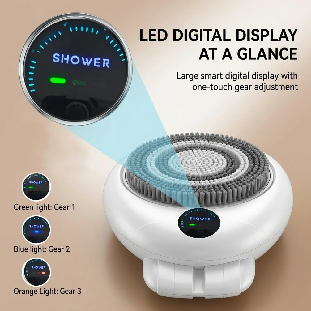Limpiador eléctrico de espalda para ducha, cepillo exfoliante montado en la pared, limpiador corporal automático manos libres para duchas domésticas, limpia profundamente la espalda, 3