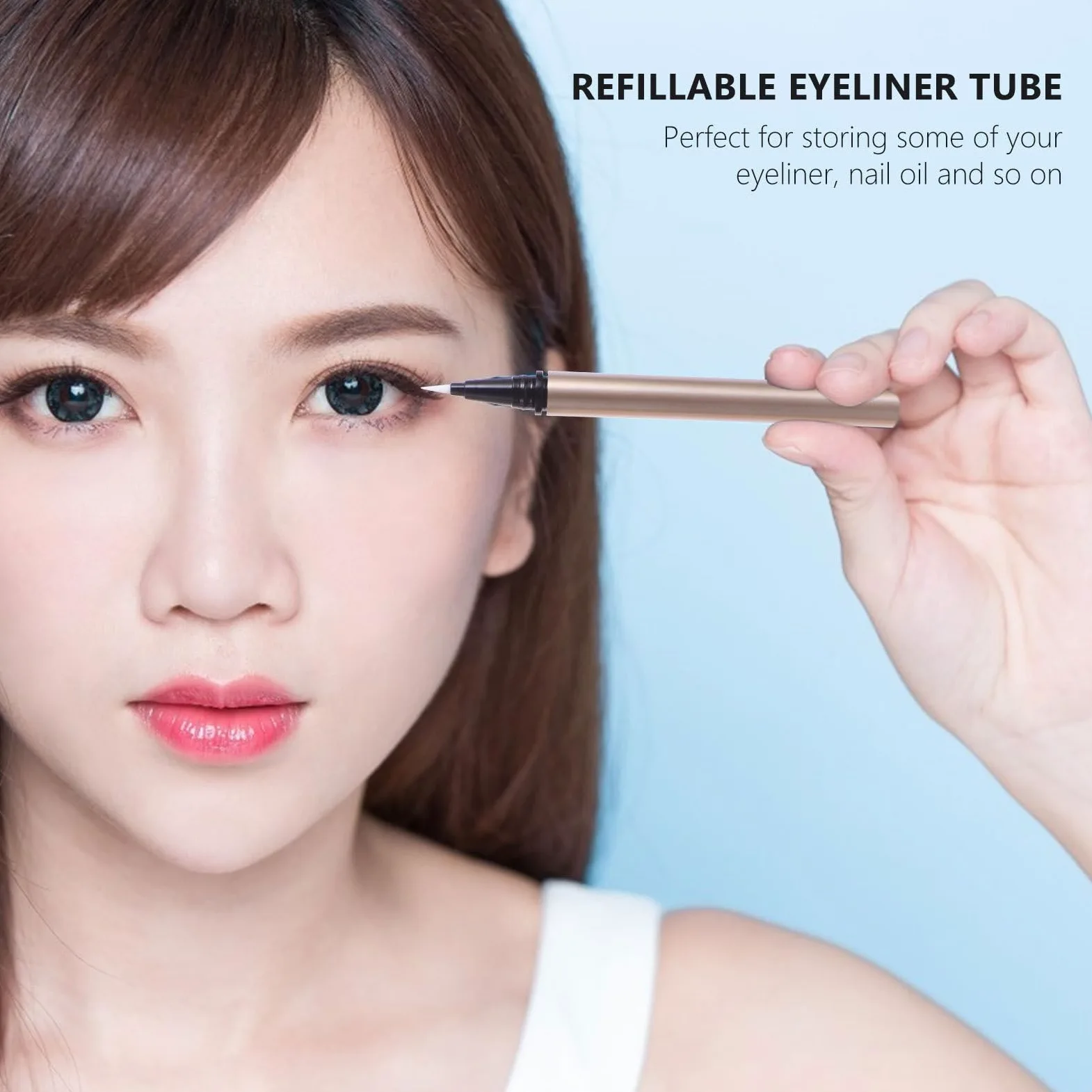 LABRIMP 5 Tubos de Delineador de Ojos Líquido Recargable 1 Ml, Aplicador Bola Metálica, Envases Vacíos Dorados Mate para Maquillaje y Uso Profesional de Belleza