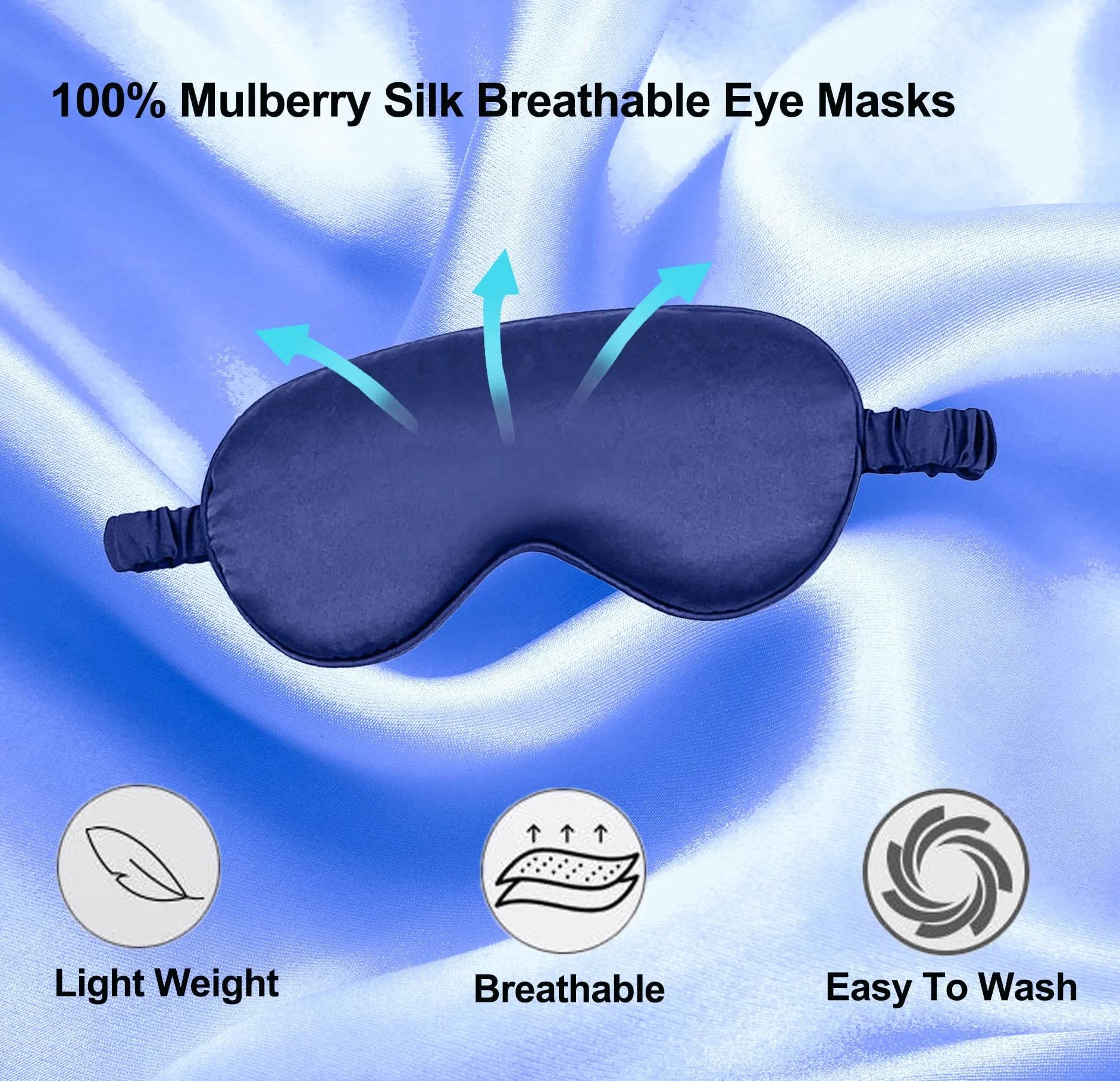 Antifaz para dormir para hombres y mujeres, paquete de 2 antifaz de seda de morera natural 100% real con correa ajustable, antifaz para dormir, viajes, siesta (azul marino y verde claro)