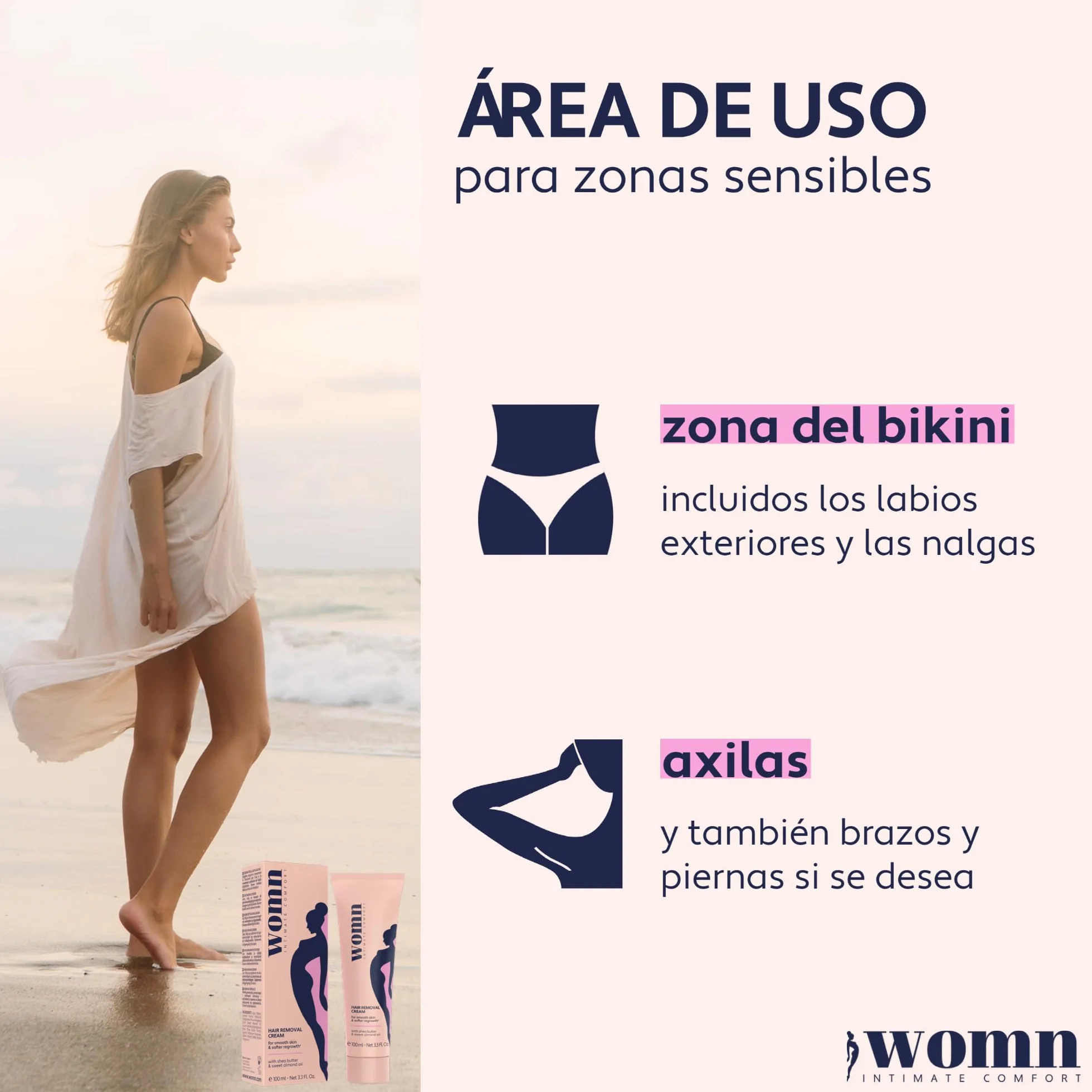 womn Crema Depilatoria Pack de 2 (2 x 100 ml) – Depilación suave para zona íntima y bikini – Sin cortes ni granitos