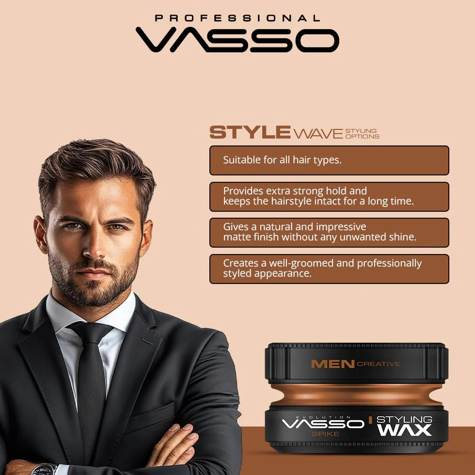 Vasso Spike Pro Clay Hair Dry Surfer Cera de Peinado Aspecto Mate 150 ml Marrón