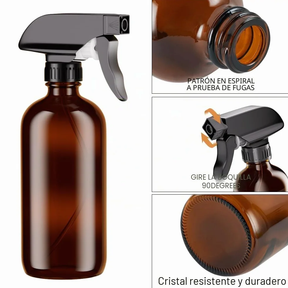 HOTUT Botella de spray de vidrio ámbar 500 ml 4 piezas kit anti-UV a prueba de fugas