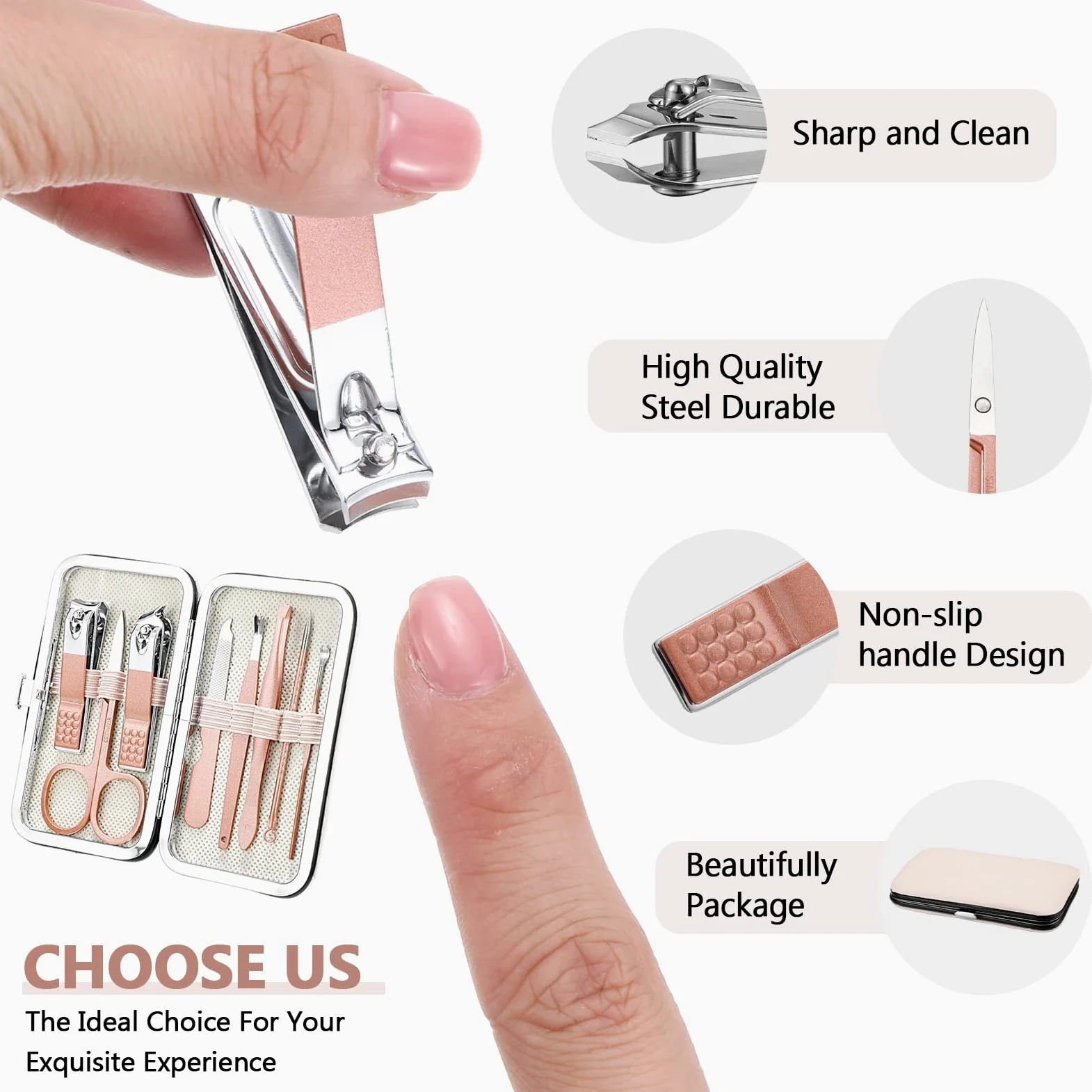 Lasnten Juego de 24 cortaúñas a granel, kit de aseo de uñas de acero inoxidable, kit de pedicura profesional, herramientas de pedicura con estuche de viaje, regalos personales para hombres y mujeres