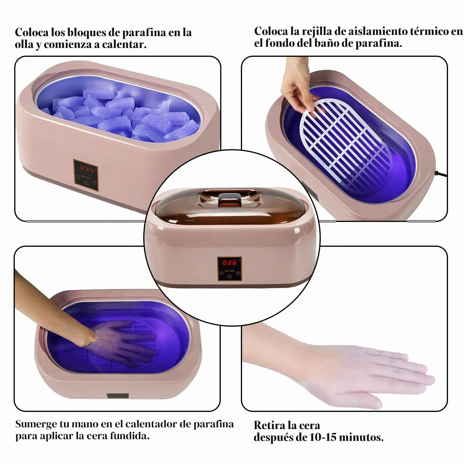 Baño de parafina – Cera de parafina versátil para manos y pies, incluye cera de parafina para baño de parafina, mejorada con tecnología LED de mano