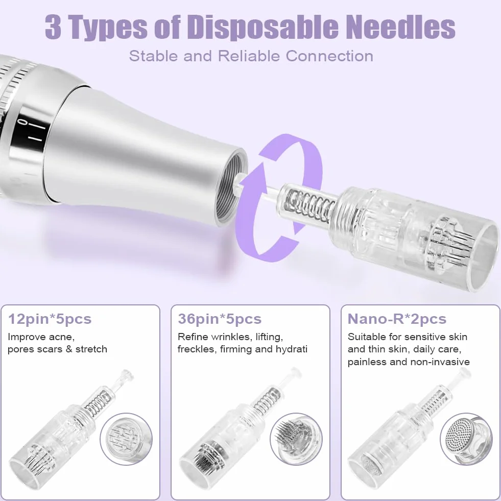 Vicloon Microneedling Pen Inalámbrico Profesional, 12 Agujas, 6 Velocidades, 0-2.5mm Ajustable, Máquina Eléctrica para Cuidado Facial