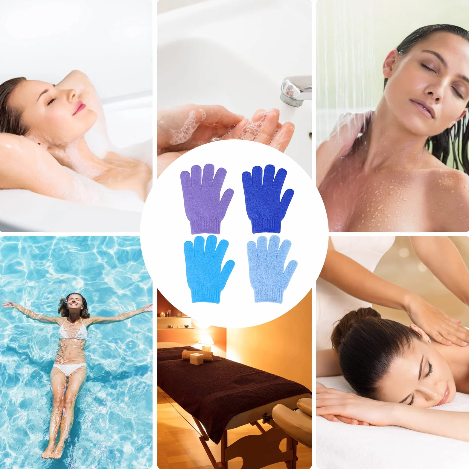 Sibba 4 Guantes Ducha Exfoliantes Doble Cara Baño Exfoliante Corporal Removedor Piel Muerta Manoplas Naturales