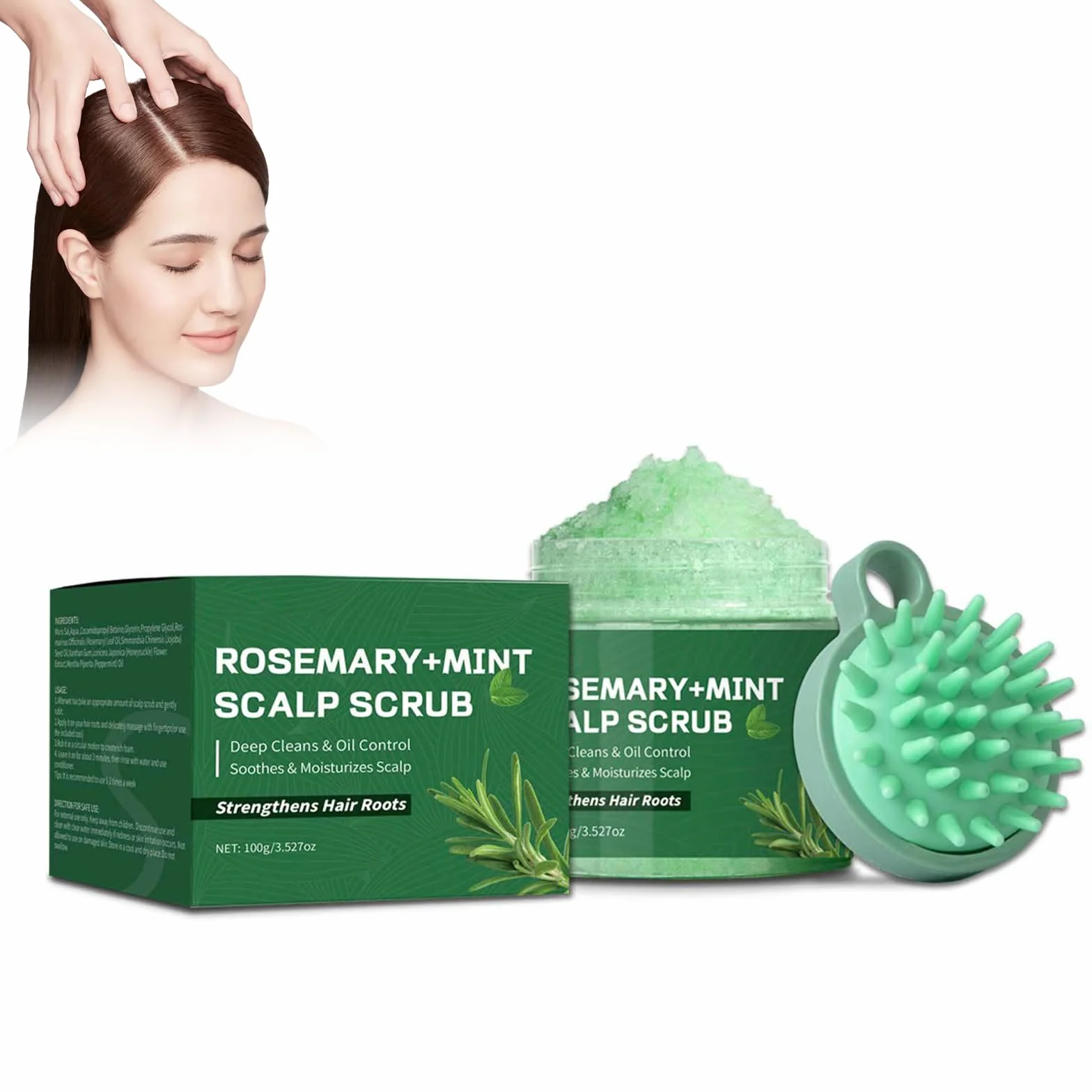 Exfoliante capilar de romero y menta para crecimiento del cabello, caspa y cuero cabelludo seco