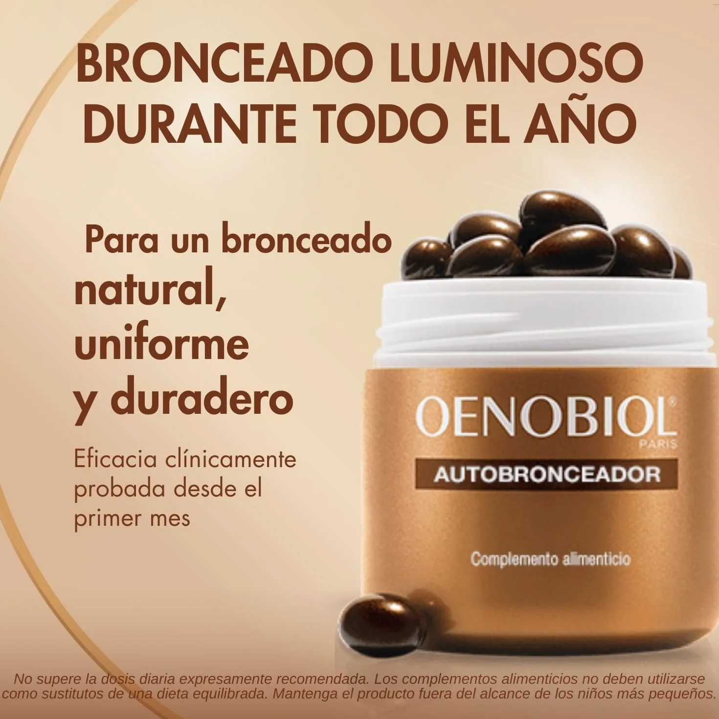 Oenobiol Autobronceador Triplo - Bronceador facial y corporal sin sol - Complemento alimenticio con cúrcuma, licopeno y luteína - 90 cápsulas