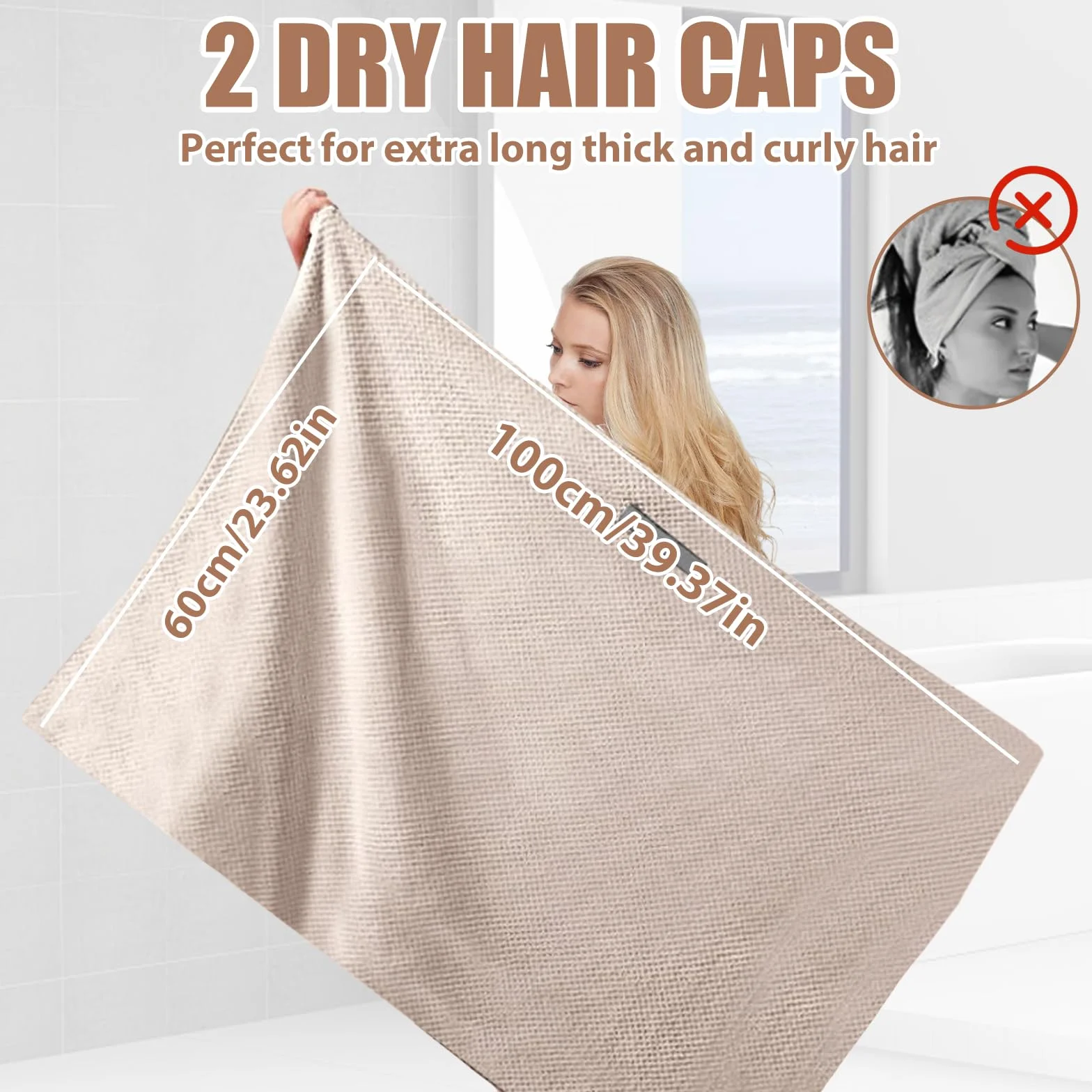 Toalla de Microfibra Turbante para el Cabello 100 x 60 cm, 2 Piezas, Secado Rápido, Superabsorbente