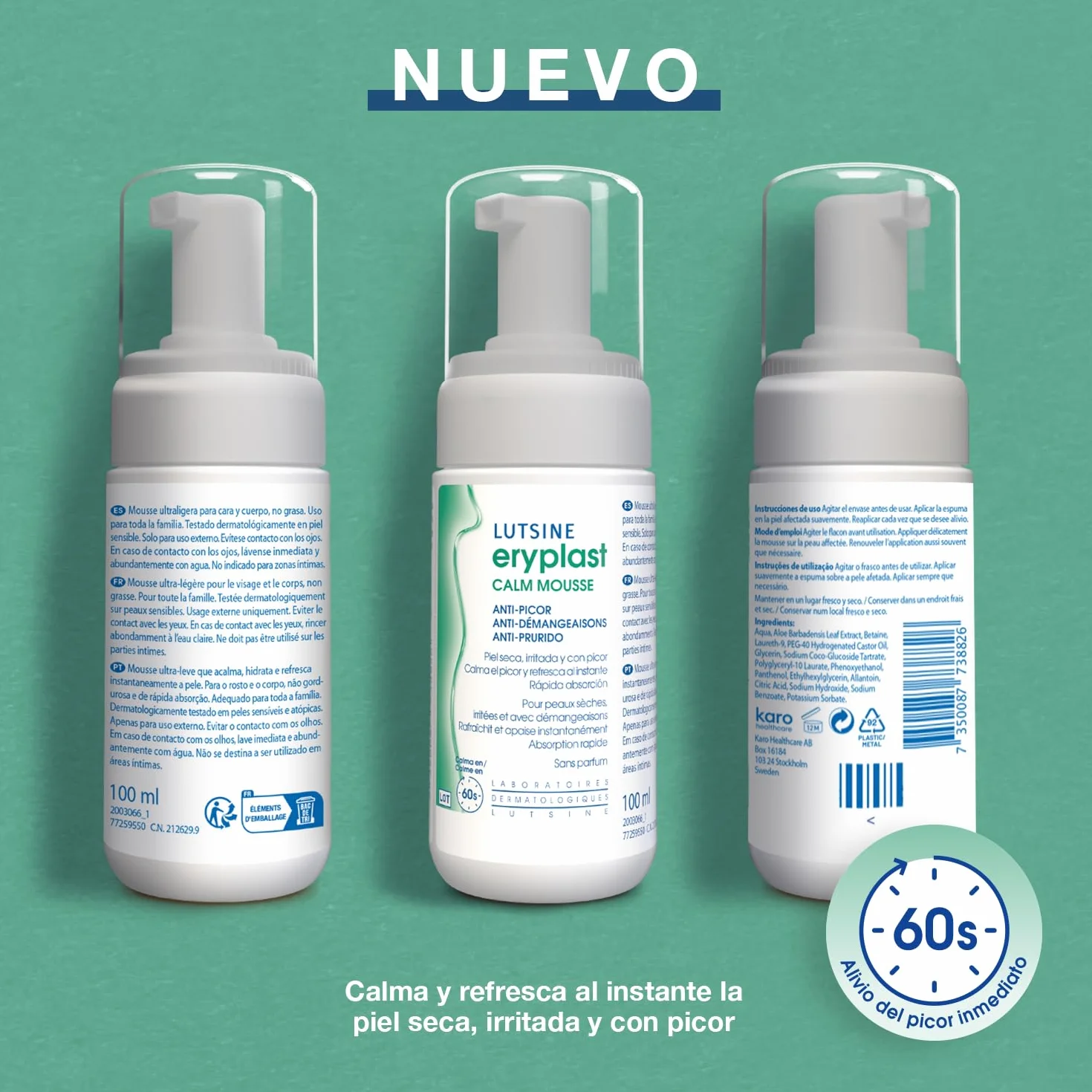 Eryplast CALM Mousse Anti Picor - Espuma Alivio Picor Inmediato 60 Segundos Piel Seca Irritada