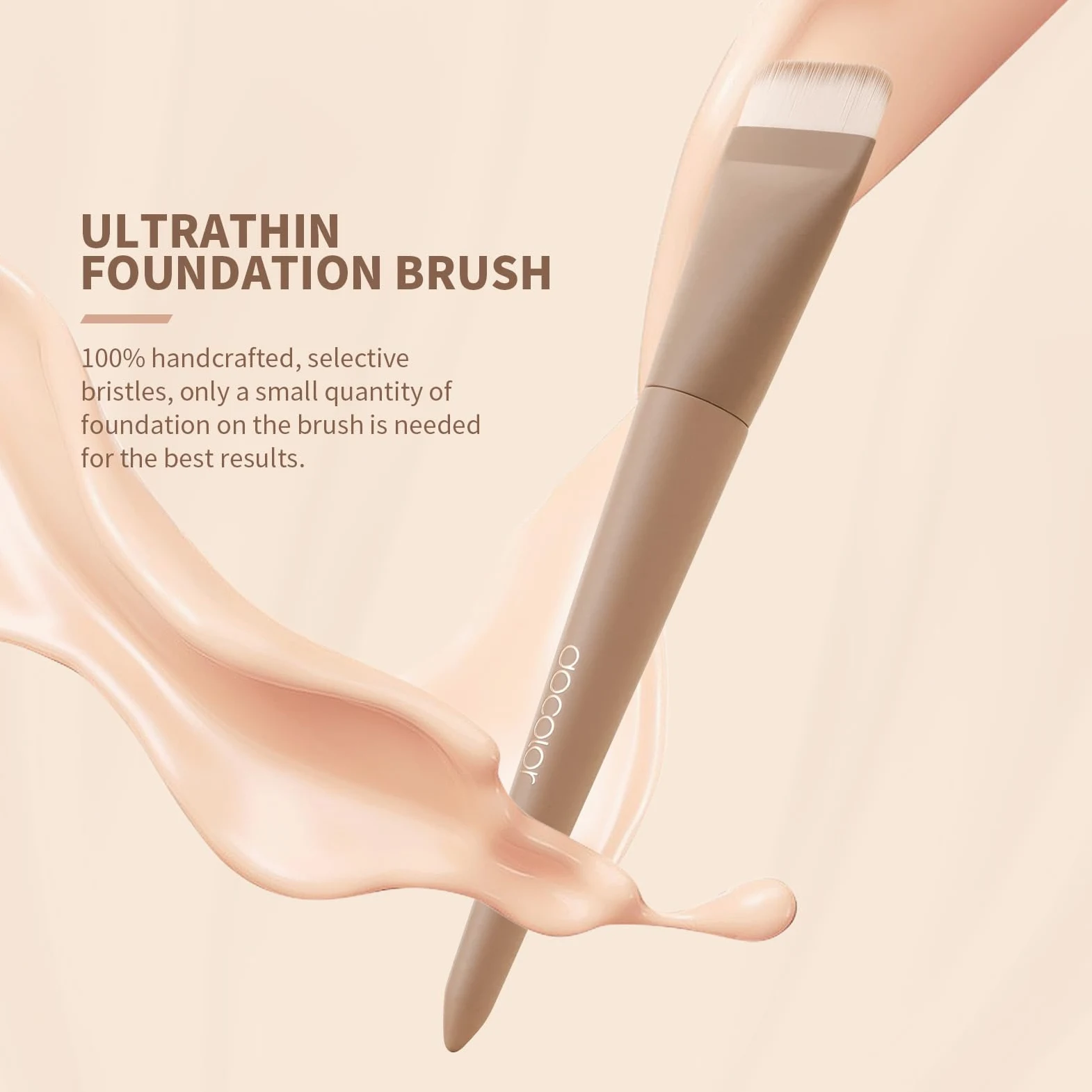 Docolor Brocha Plana para Maquillaje Líquido, Brocha Ultrafina Facial Profesional Premium para Base Líquida y Cremas, Herramienta de Korean Maquillaje Facial Delgada con Diseño Plano, Color Caqui
