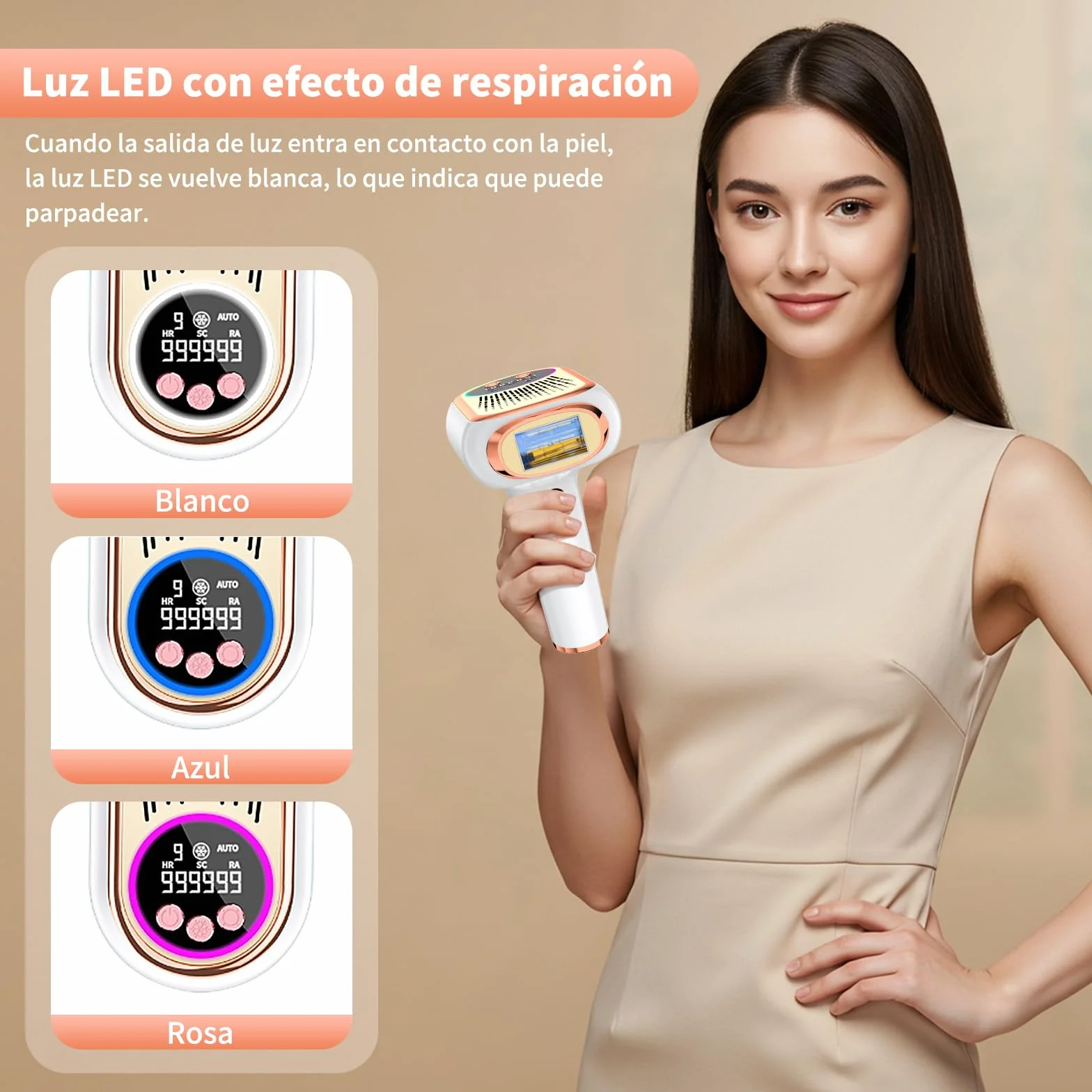 Depiladora Laser IPL 6,8cm² Gran Calibre 3 en 1 9 Niveles de Energía para Bikini Axilas Cara Cuerpo Oro Rosa