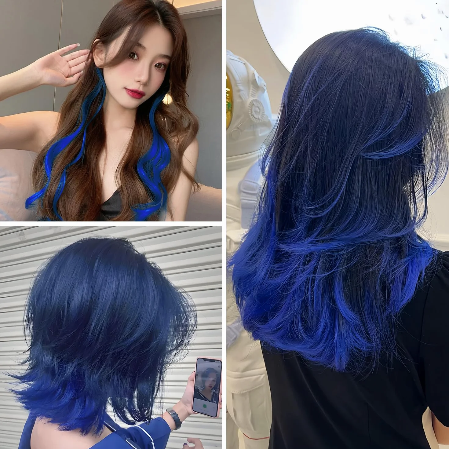 Extensiones de Clip de Pelo 22 Pulgadas 10 Piezas Azul para Mujeres Cosplay
