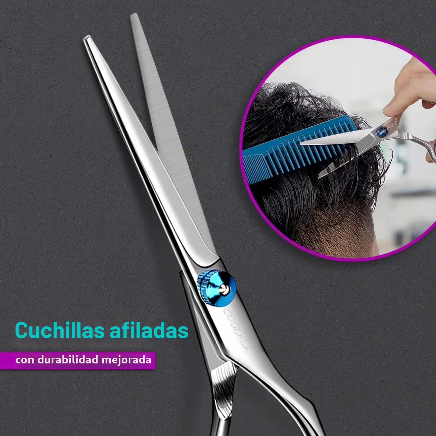 COOLALA Tijeras de corte de pelo de acero inoxidable de 6.5 pulgadas, tijeras de afeitar de peluquería profesionales, tijeras de corte de pelo, un peine incluido, uso doméstico para hombres, mujeres,