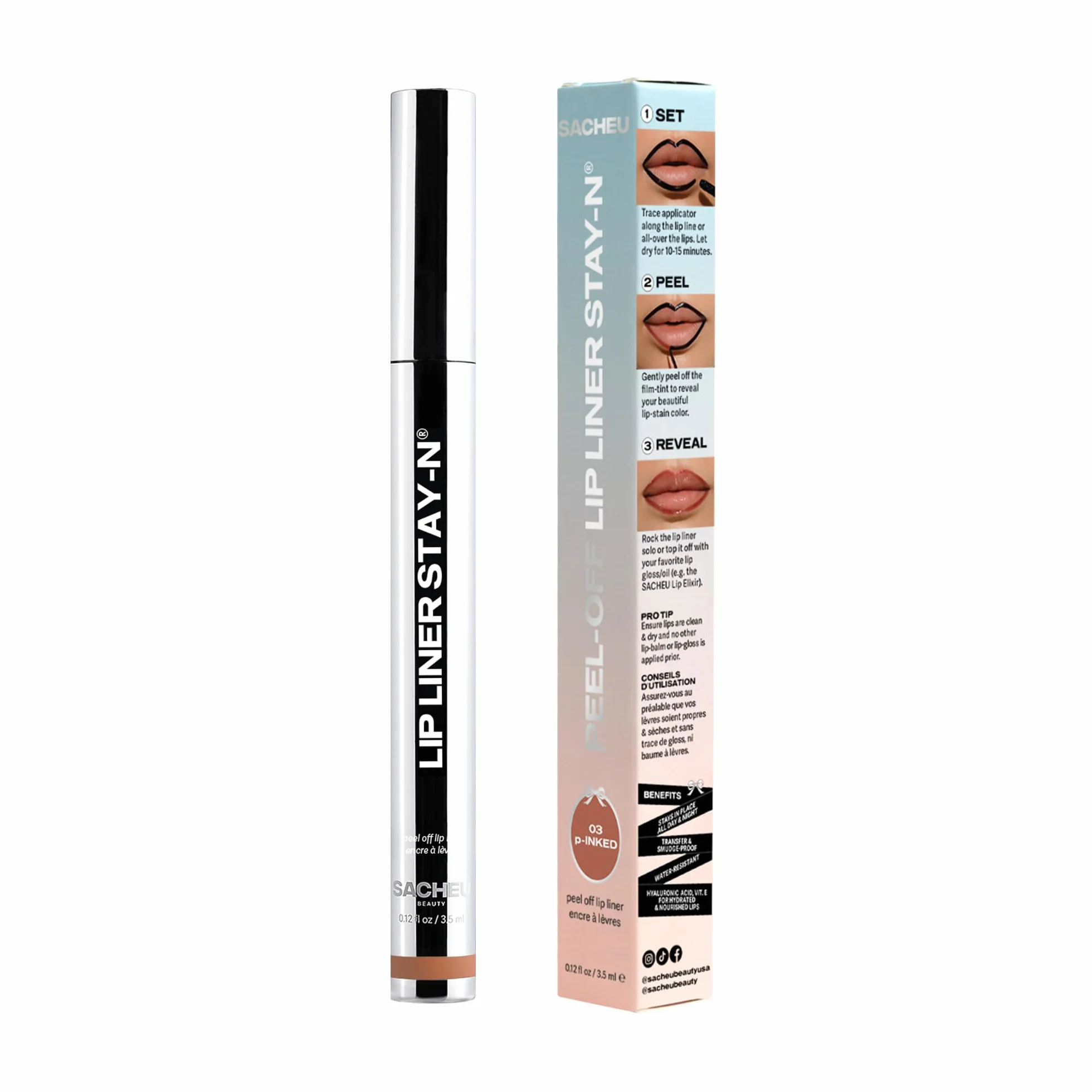 Sacheu Lip Liner STAY-N Peel Off Lip Stain – Impermeable Tinte de Larga Duración, Perfilador Labios Tinte a Prueba de Transferencia