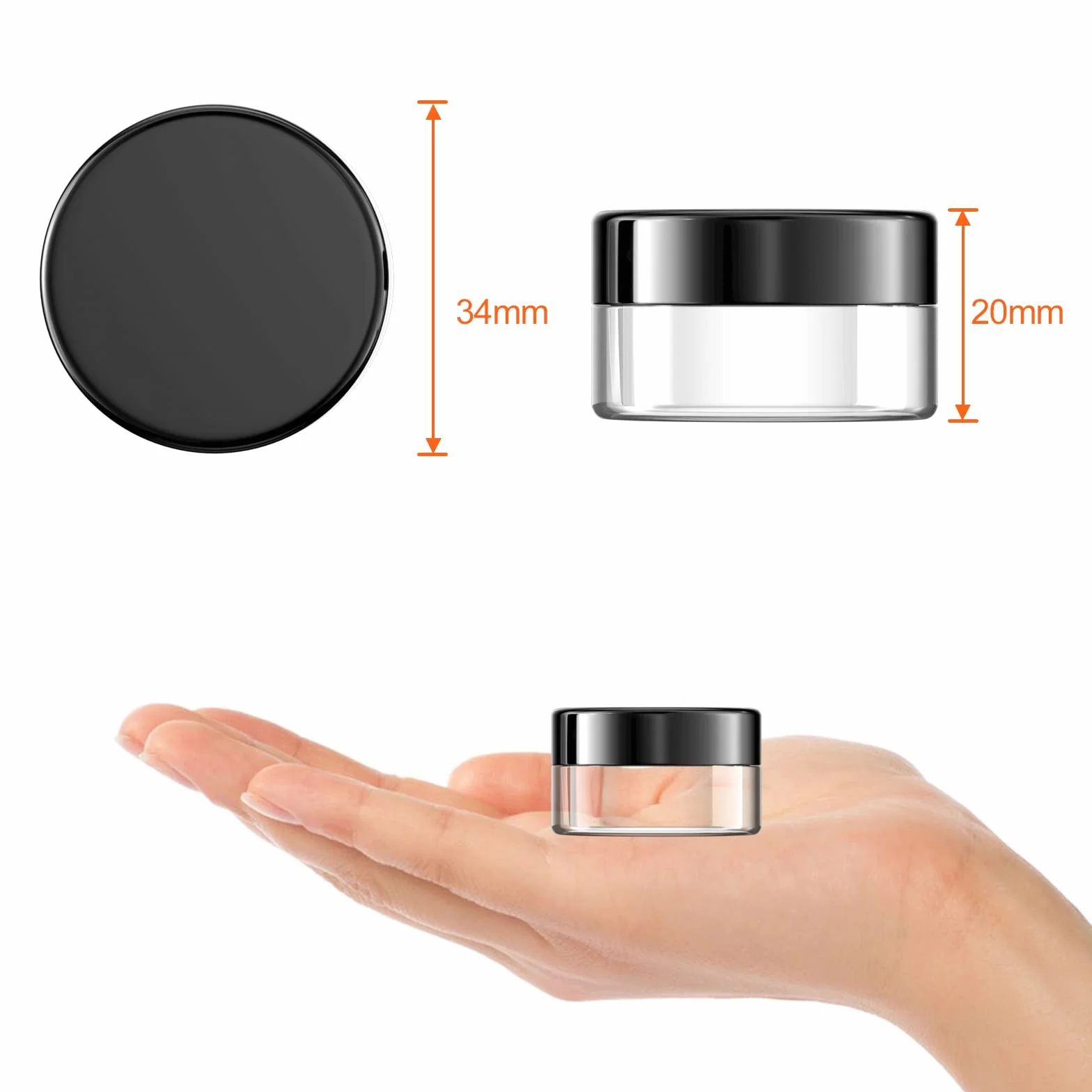 Newaner 30 Piezas Tarros de Plástico 10g10ml Mini Contenedores Cosmético de Viaje Transparente con Tapón Roscas Lata Vacía con Pegatinas Negro