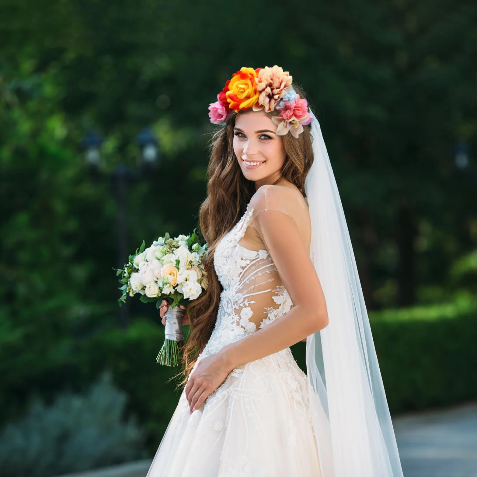 Corona de flores rosa para niña accesorio Mardi Gras boda