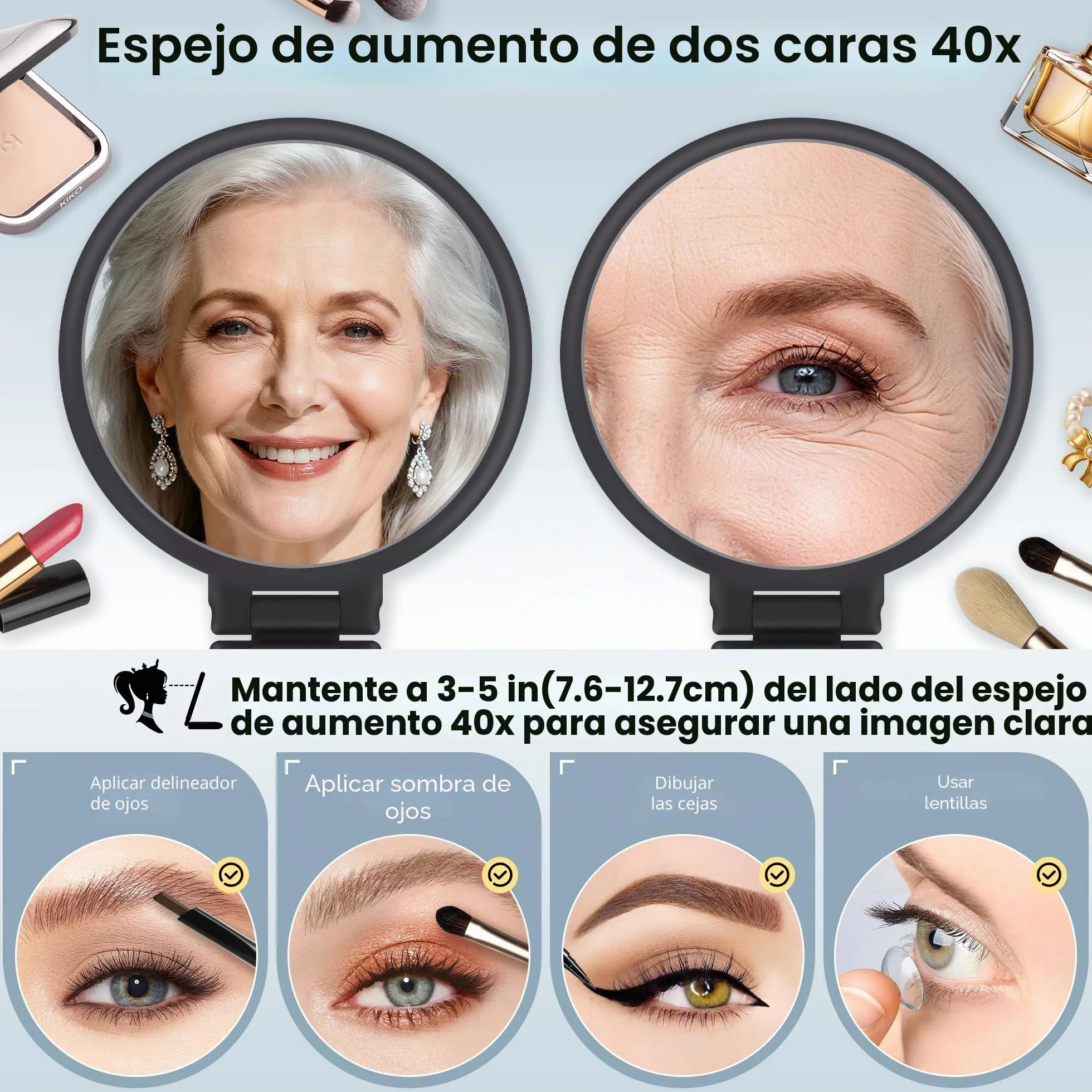 MIYADIVA Espejo de Aumento 40X Doble Cara 40X/1X Portátil Plegable para Maquillaje