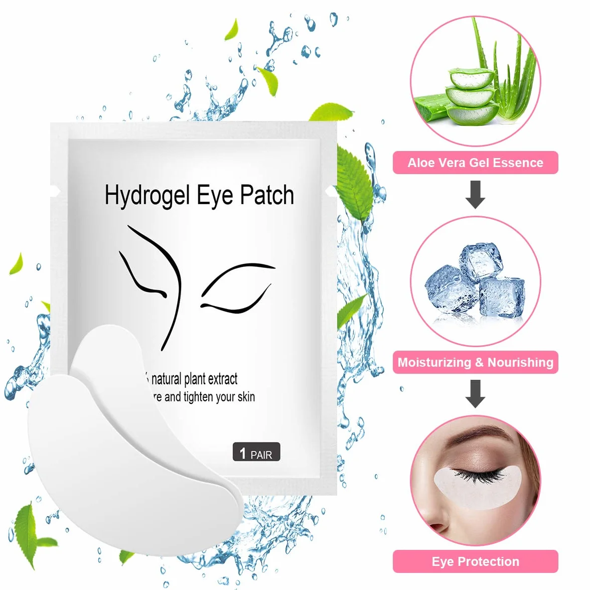 Parches Pestañas Eye Gel Pads, 50 Pares + 10pcs Cepillo, Almohadillas Gel Debajo Ojos para Extensiones de Pestañas