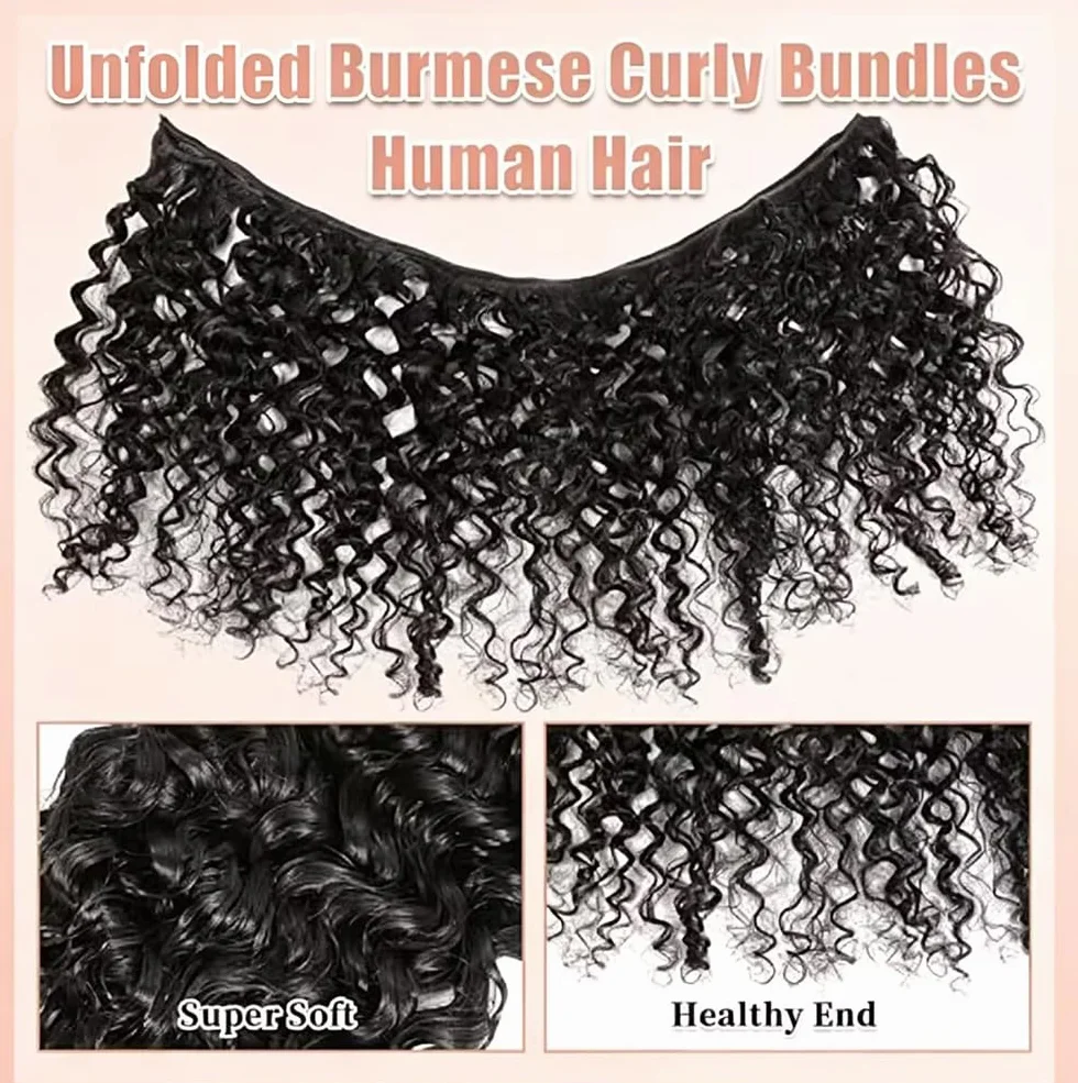 Extensiones de pelo humano de Burmese Rizado #1B 242628 | Extensiones de cabello humano Natural Black 3 paquetes de 100 g/PC 300 g Total Double Weft para mujeres