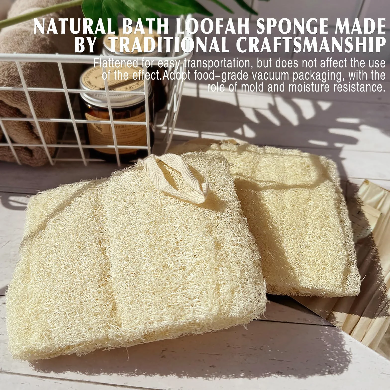 Esponja de lufa natural para baño, exfoliante corporal suave, 5.5 in, paquete de 2